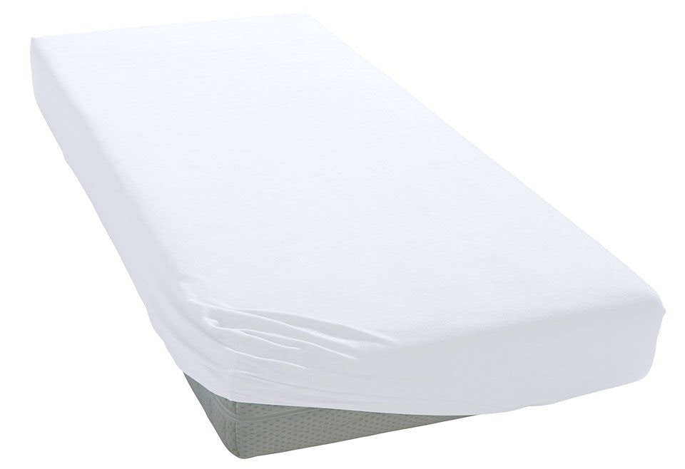 Spannbettlaken BELLANA, L:140cm, weiß, Mako-Jersey, Obermaterial: 100% Baumwolle, Bettlaken, "Melone in Gr. 70x140, 90x200, 140x200 oder 180x200 cm",