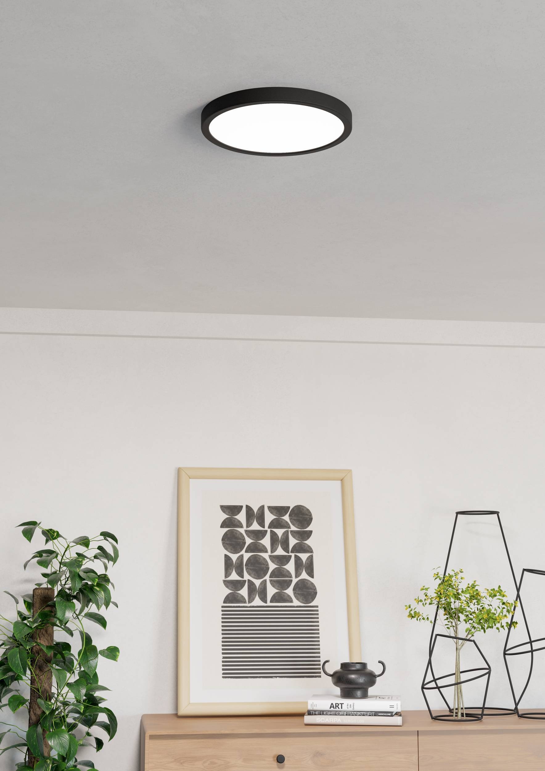 EGLO Aufbauleuchte »Fueva 6-Z Deckenlampe, ZigBee, App und Sprachsteuerung, Badlampe, IP44« LED-Modul 1 Stk. Kaltweiß | RGB Aufbauleuchte - H2,5 x Ø27,8 cm - schwarz - 14,3W inkl.