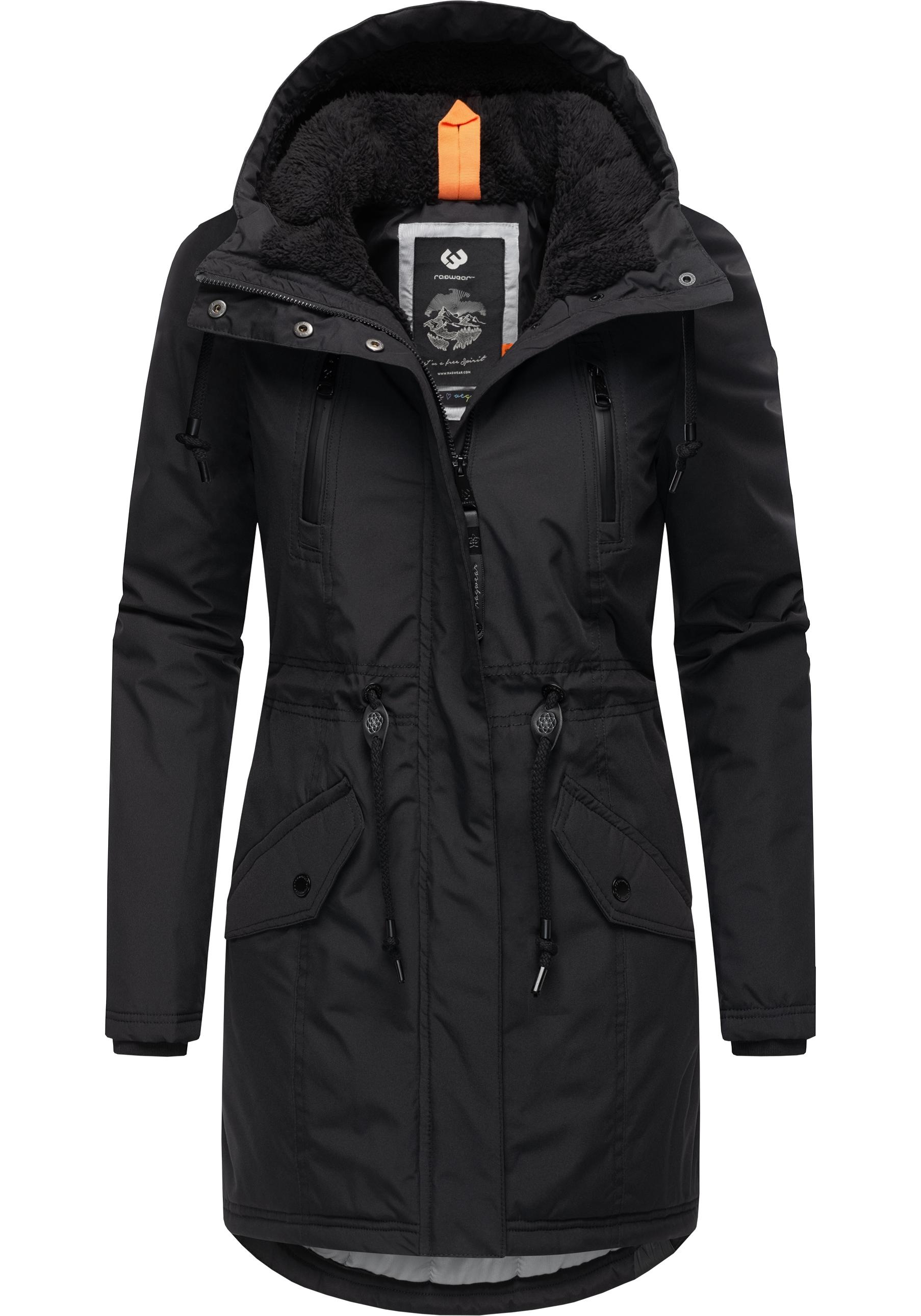 Wintermantel RAGWEAR "Elsien", Damen, Gr. 4XL (48), schwarz, Obermaterial: 100% Polyester; Innenfutter: 100% Polyester; Wattierung: 100% Polyester, tailliert ca. Mitte Oberschenkel, hoch geschlossener Ausschnitt, Ärmel ohne Ärmelschlitz Rippstrickbündchen 3