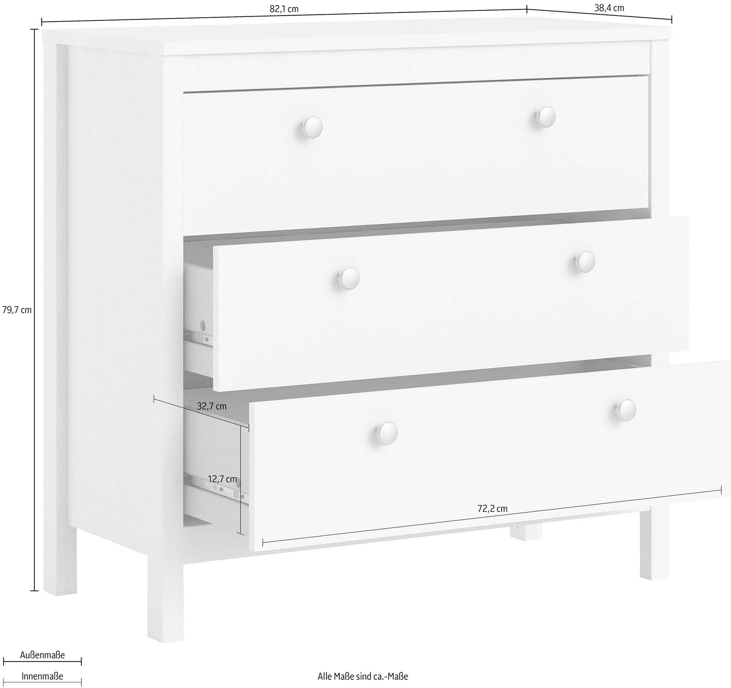 Home affaire Kommode »Madrid, Aufbewahrung, Schubladenschrank, Stauraum«, mit 3 Schubladen, Breite 82,3 cm