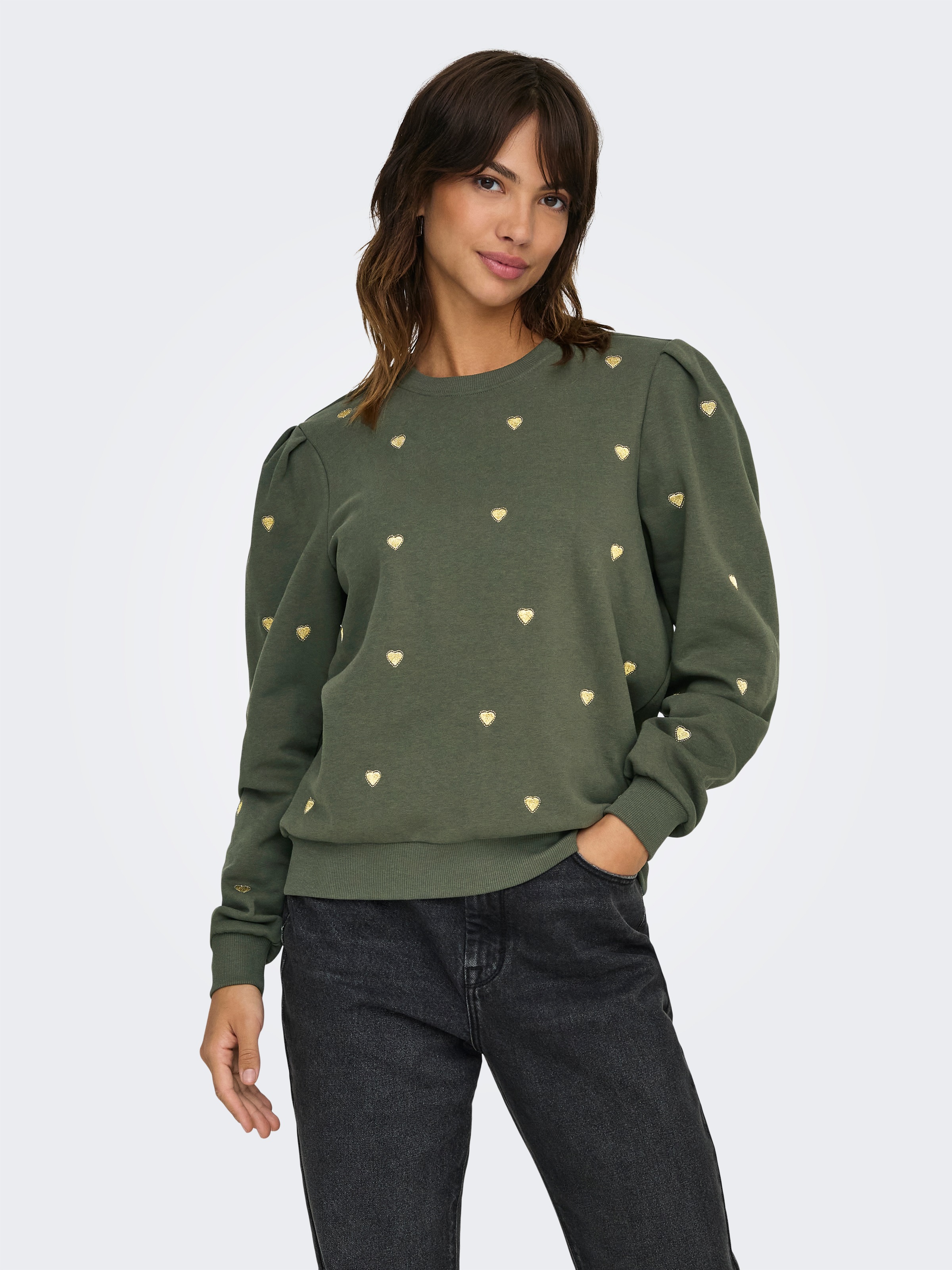 Sweatshirt »ONLCALLE L/S O-NECK BOX SWT«, mit Herz Applikation