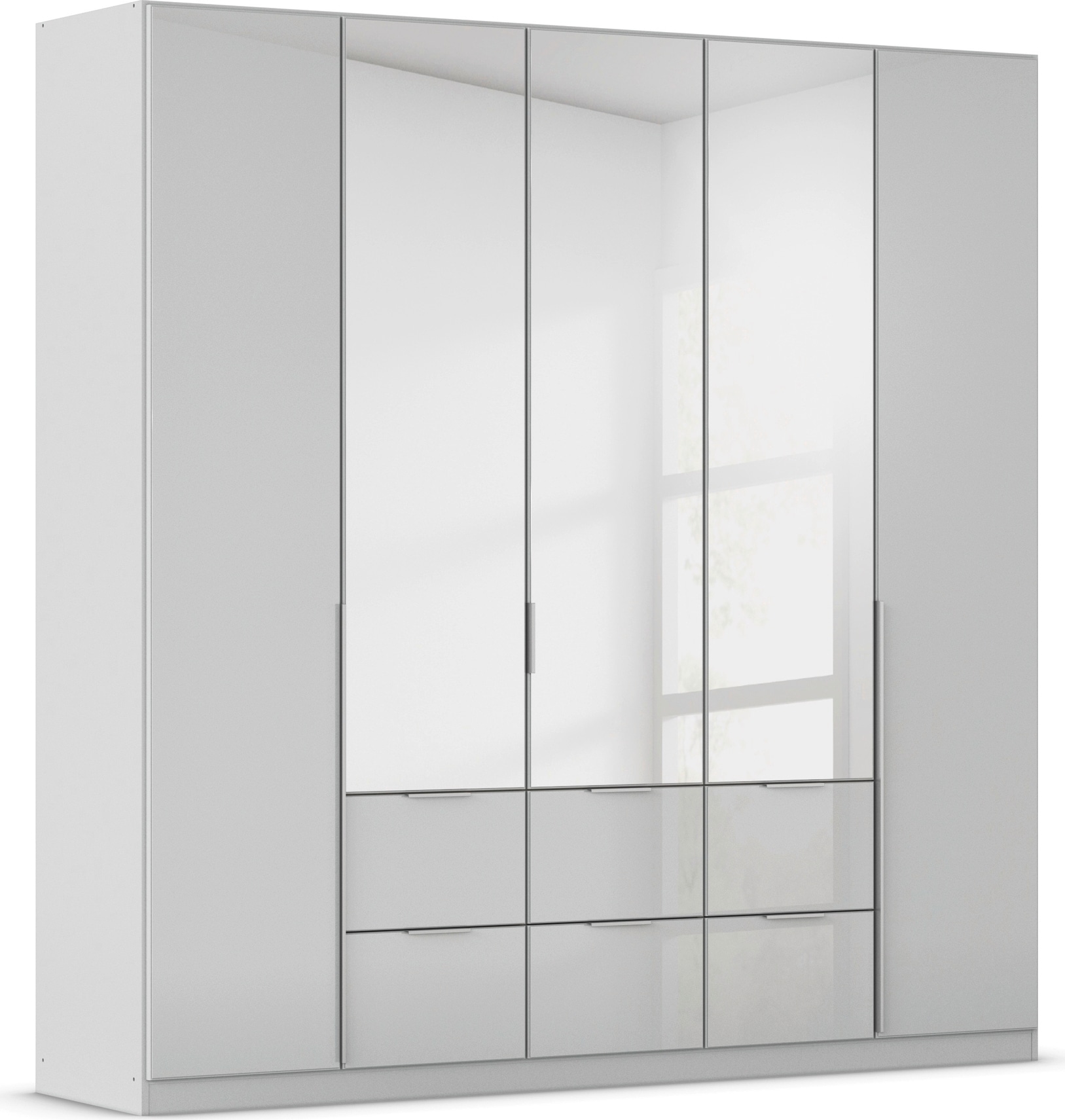 OTTO home Drehtürenschrank "Kleiderschrank Kleiderschränke Schrank Garderobe AGORDO mit Glasfront" in zwei Griff-Farben, Breiten 91-360 cm, mit Außenschubkästen, in 7 Breiten und 2 Höhen MADE IN GERMANY