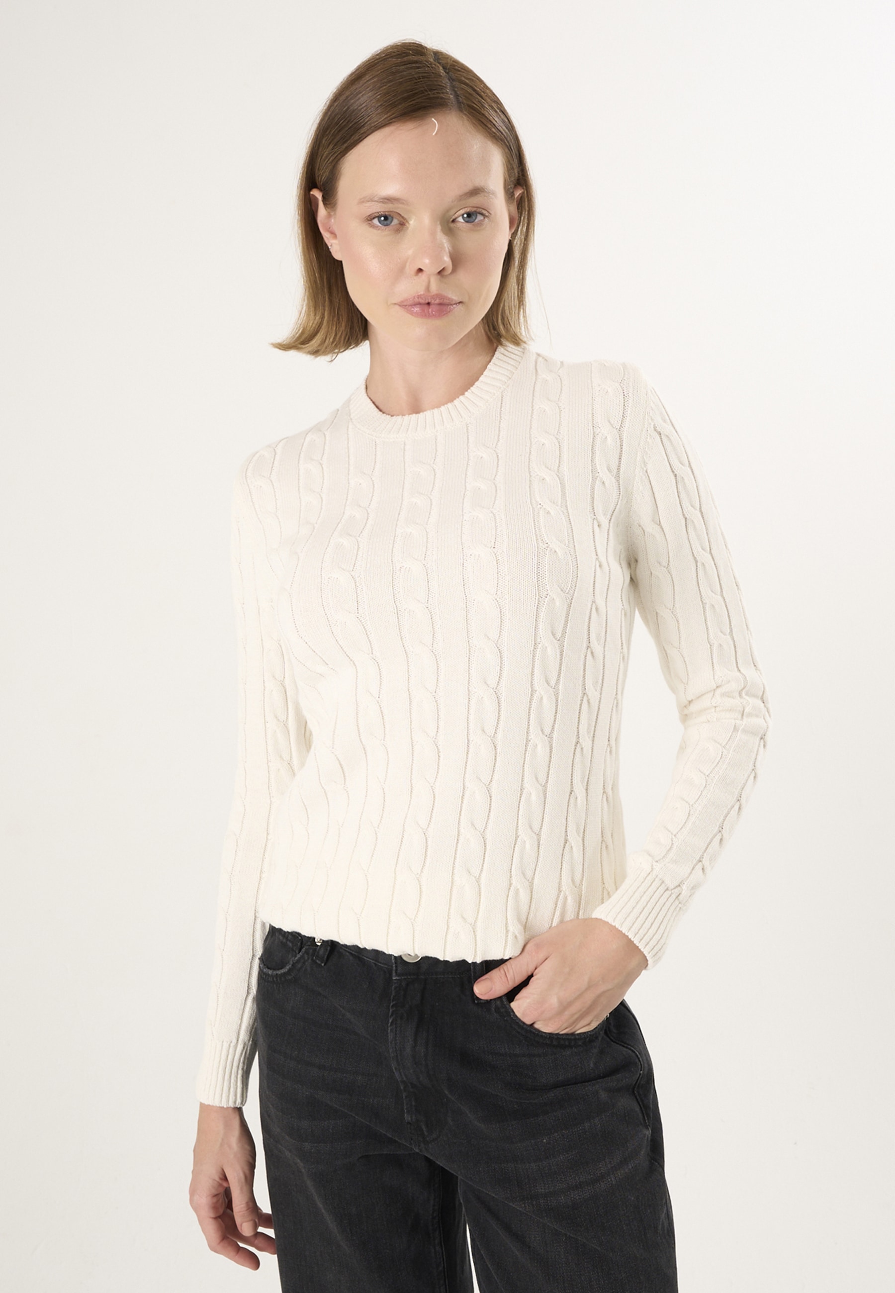 Felix Hardy "Kabelstrick-Pullover mit V-Ausschnitt"