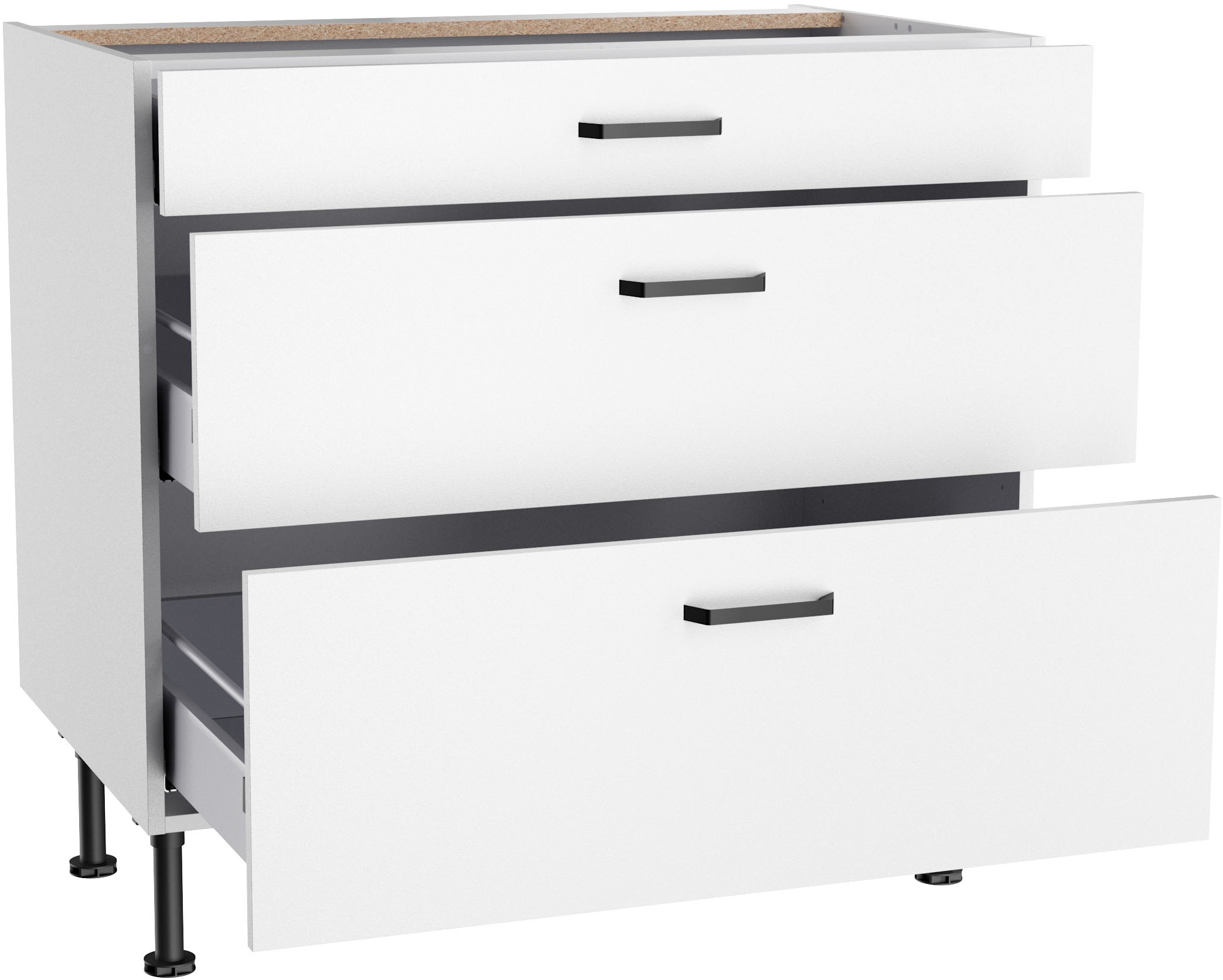 Thumbnail - KOCHSTATION Unterschrank "KS-Paula" 90 cm breit, 87 cm hoch, mit 1 Schubkasten, 2 Auszüge