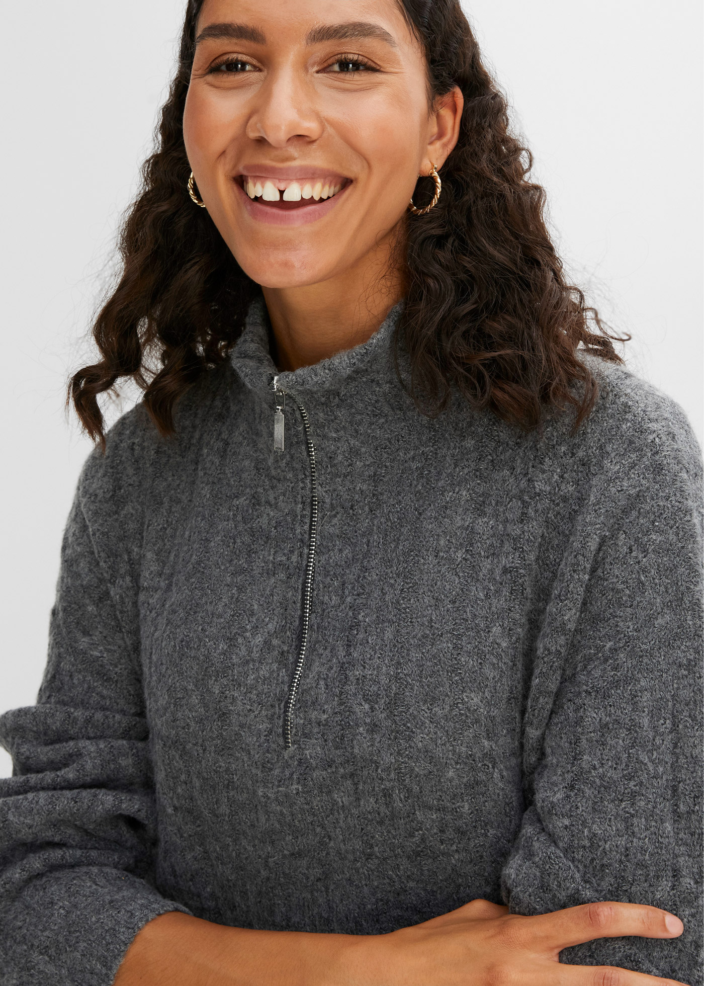 Thumbnail - bonprix Longpullover aus Polyacryl, Polyester und Elasthan, mit Stehkragen