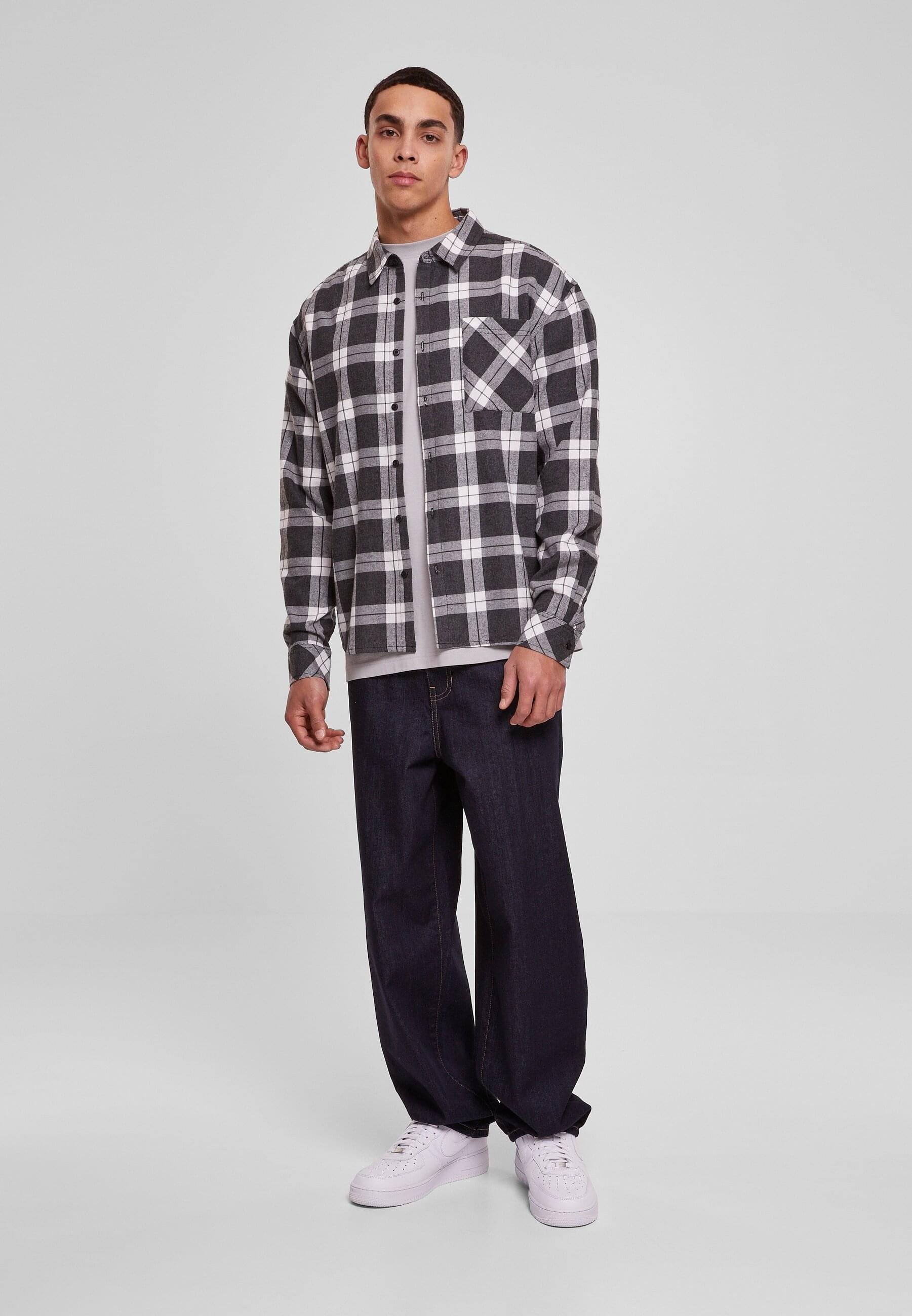 URBAN CLASSICS Langarmshirt »Herren Boxy Dark Checked Shirt«, (1 tlg.)