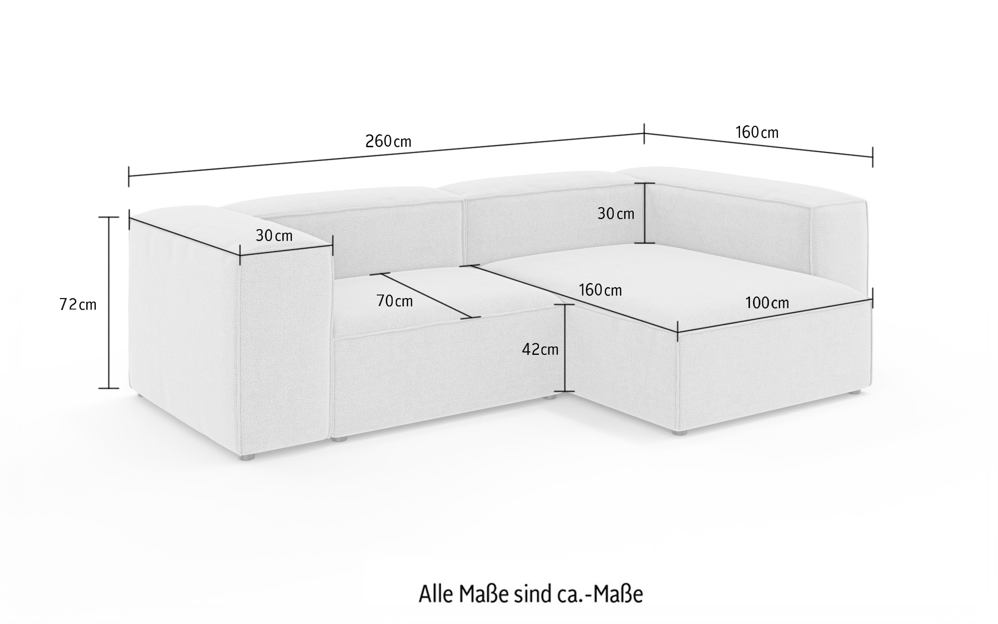 INOSIGN Ecksofa »XL HAILY L-Form, Modularsofa extra tief, Maße B/T/H: 260/160/72 cm«, als Modul oder separat verwendbar, für individuelle Zusammenstellung