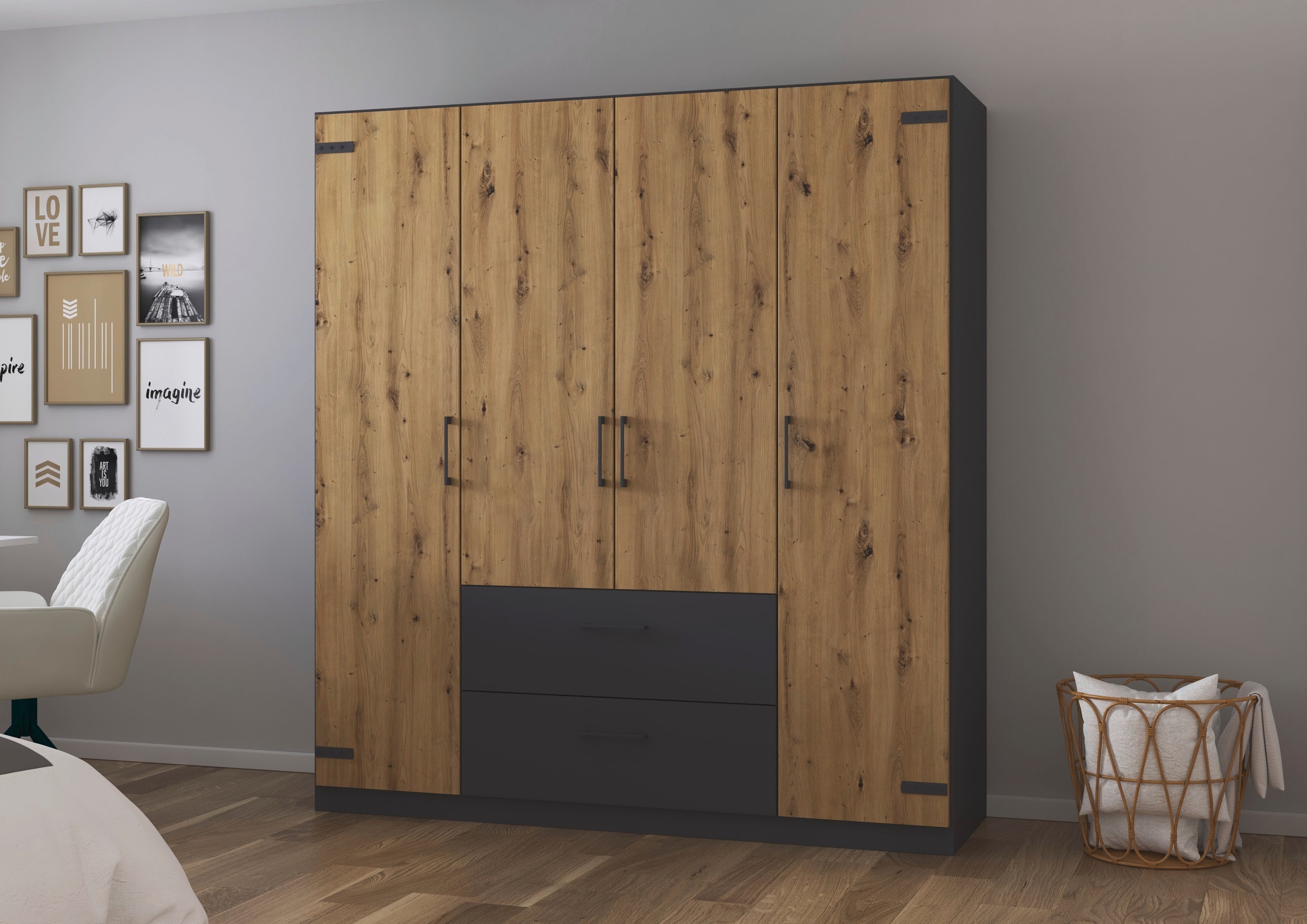 rauch Drehtürenschrank "Holmes" im Industrial Style, mit Schubkästen, mit o günstig online kaufen