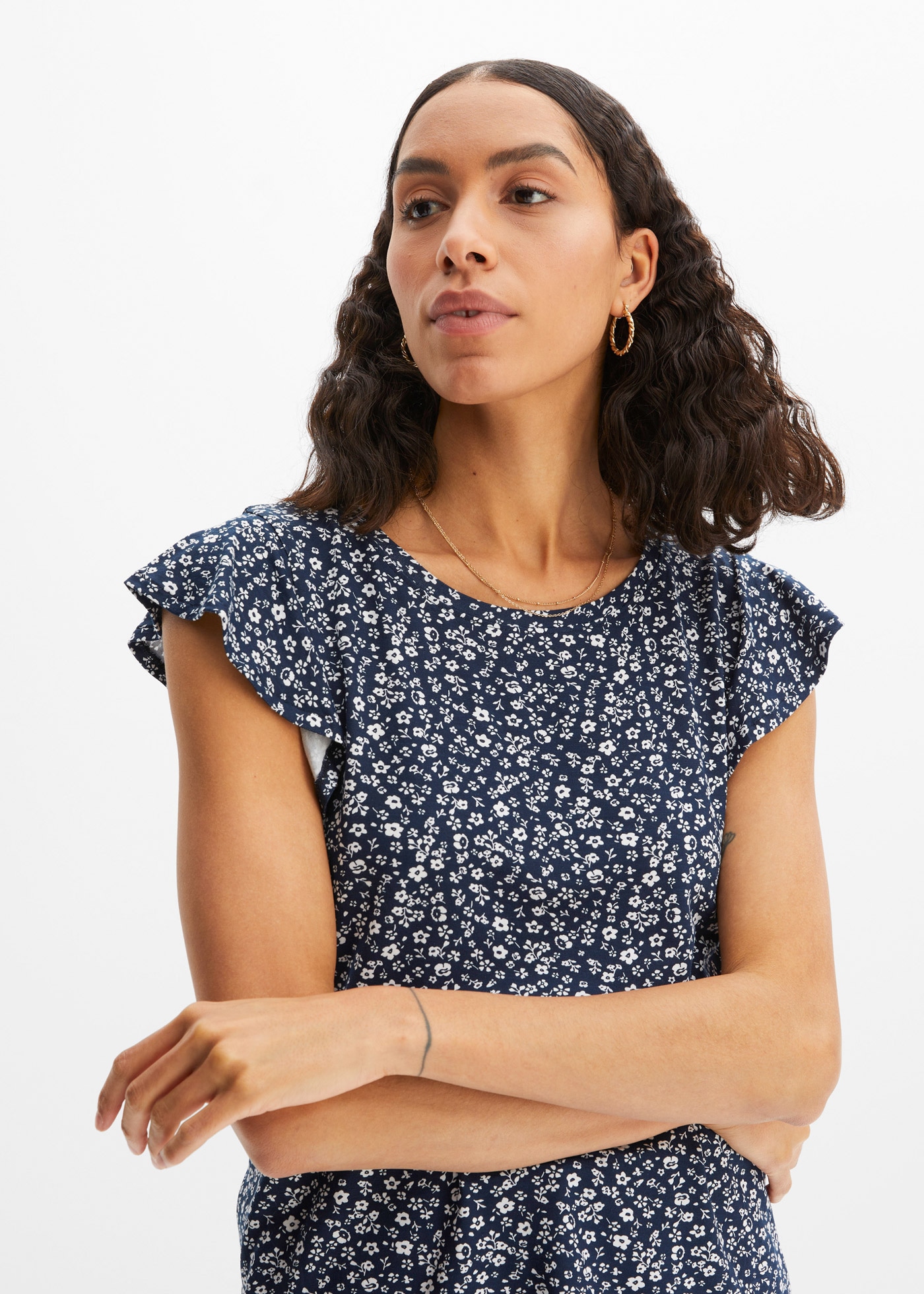 bonprix T-Shirt Shirt mit Volantärmel günstig online kaufen