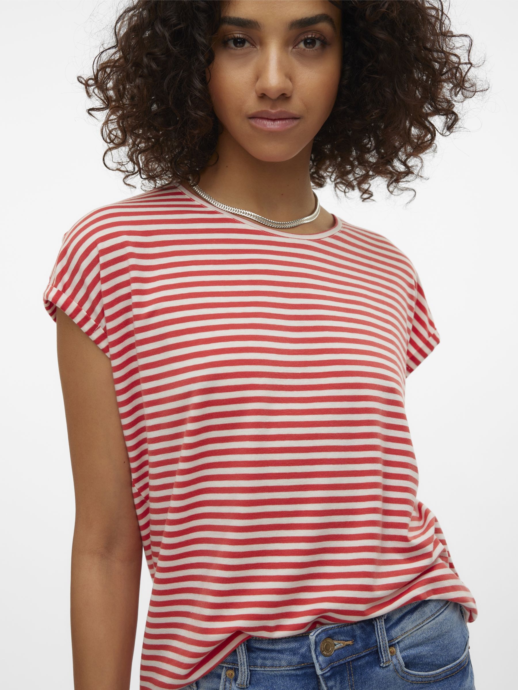 Vero Moda Rundhalsshirt "VMAVA PLAIN SS TOP STRIPE GA JRS NOOS" günstig online kaufen