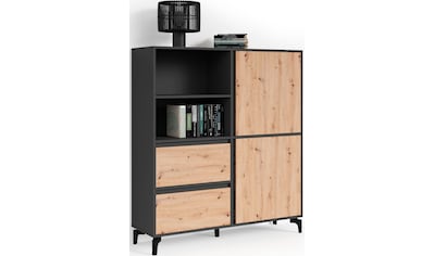 Highboard »Blackwood«, Breite 126 cm, Korpus Anthrazit mit Absetzung in Eiche