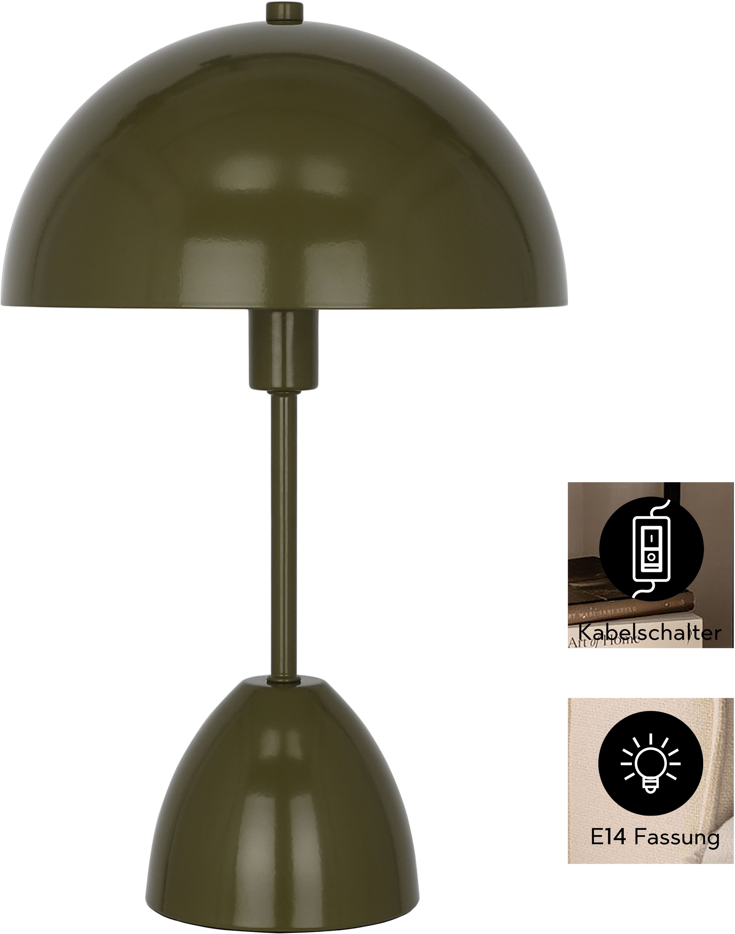 OTTO home Tischleuchte »Dorrio Pilzlampe« E14 1 Stk. Textilkabel blendfreie Nachttischleuchte, Tischlampe, E14, Pilz, Lampe