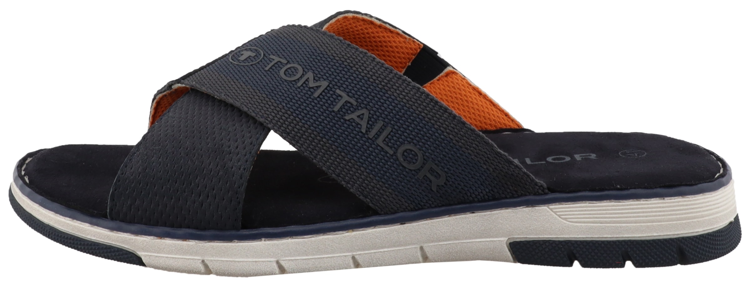 TOM TAILOR Pantolette, Sommerschuh, Schlupfschuh, Bequemschuh mit plakativem Logoschriftzug