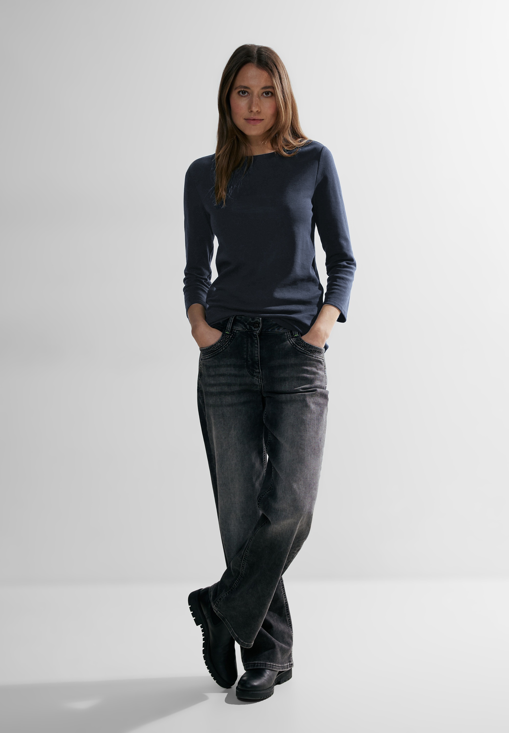 Cecil 3/4-Arm-Shirt, mit U-Boot-Ausschnitt