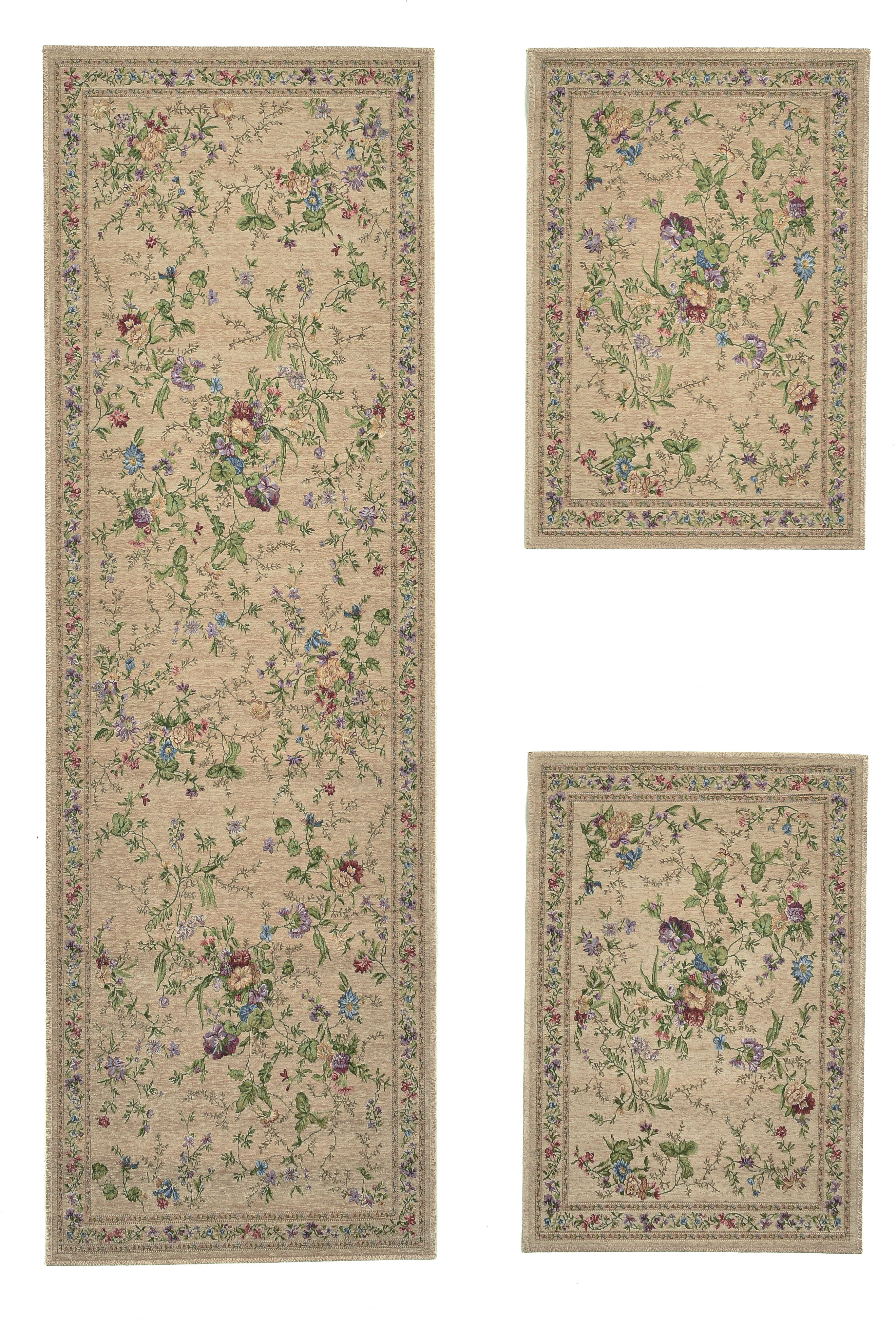 THEKO Bettumrandung "Flomi Sagrini" Höhe 3 mm 3 Stk. tlg. Teppich-Set, Flachgewebe, Pastell-Farben, Blumen Design, mit Bordüre