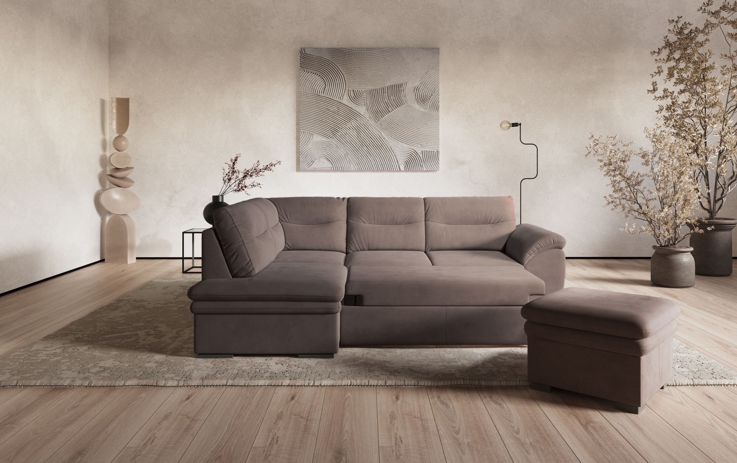 COTTA Ecksofa »Leandra L-Form«, wahlweise mit Bettfunktion & Bettkasten