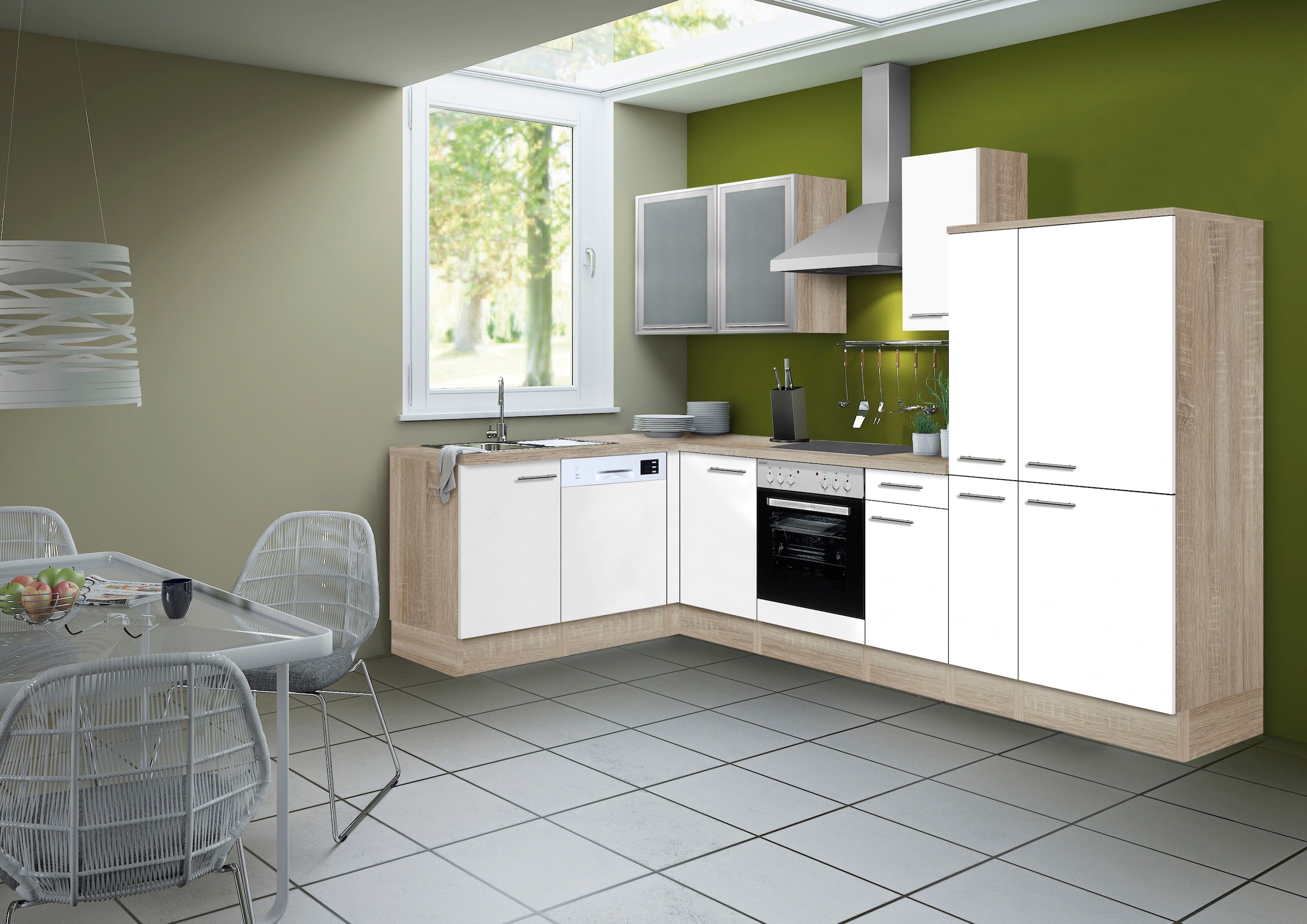 OPTIFIT Winkelküche »Kalmar«, Stellbreite 300x175 cm, wahlweise mit E-Geräten, mit Arbeitsplatte
