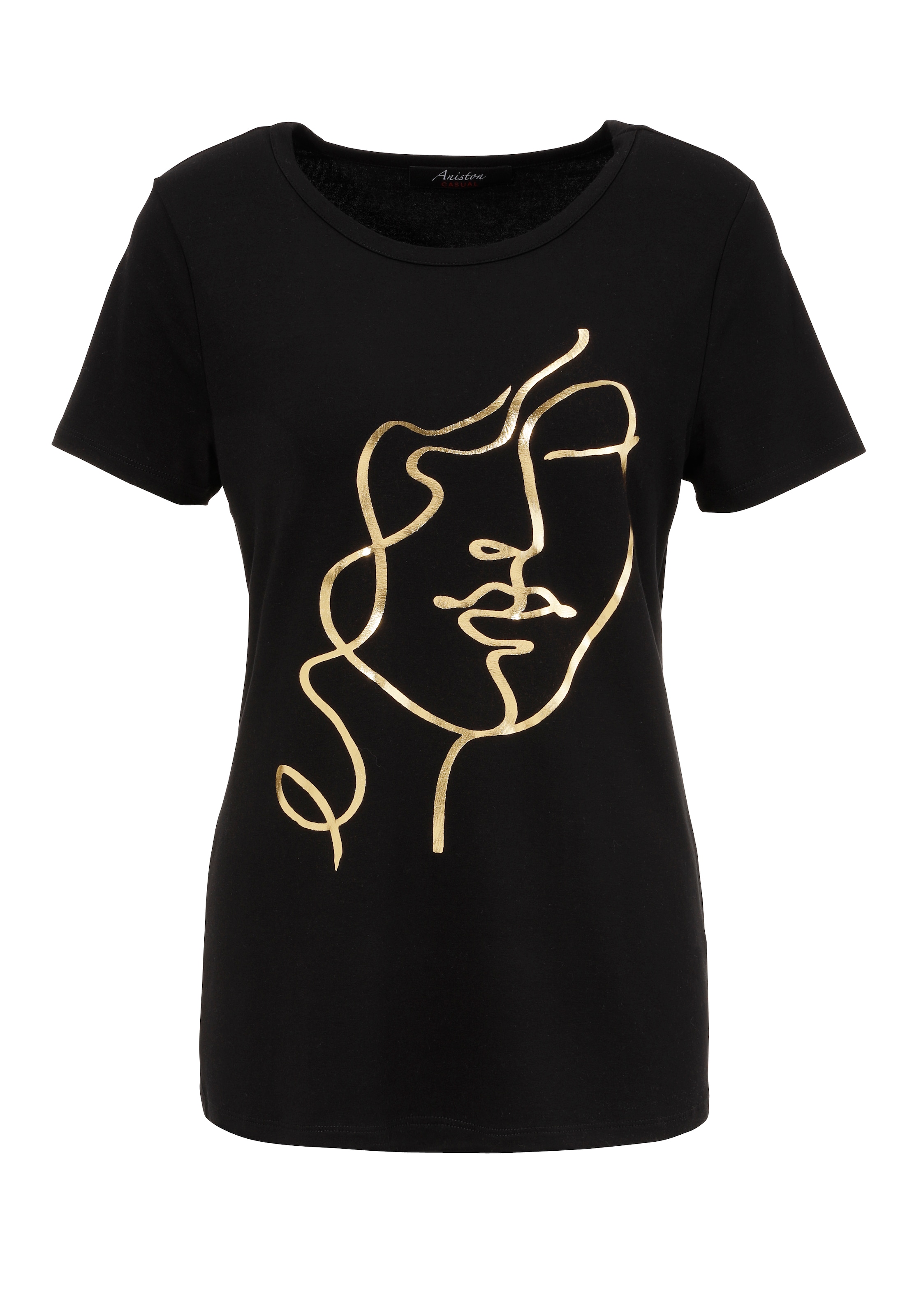 Aniston CASUAL T-Shirt, mit abstraktem Gesicht aus goldfarbenem Folienprint - NEUE KOLLEKTION