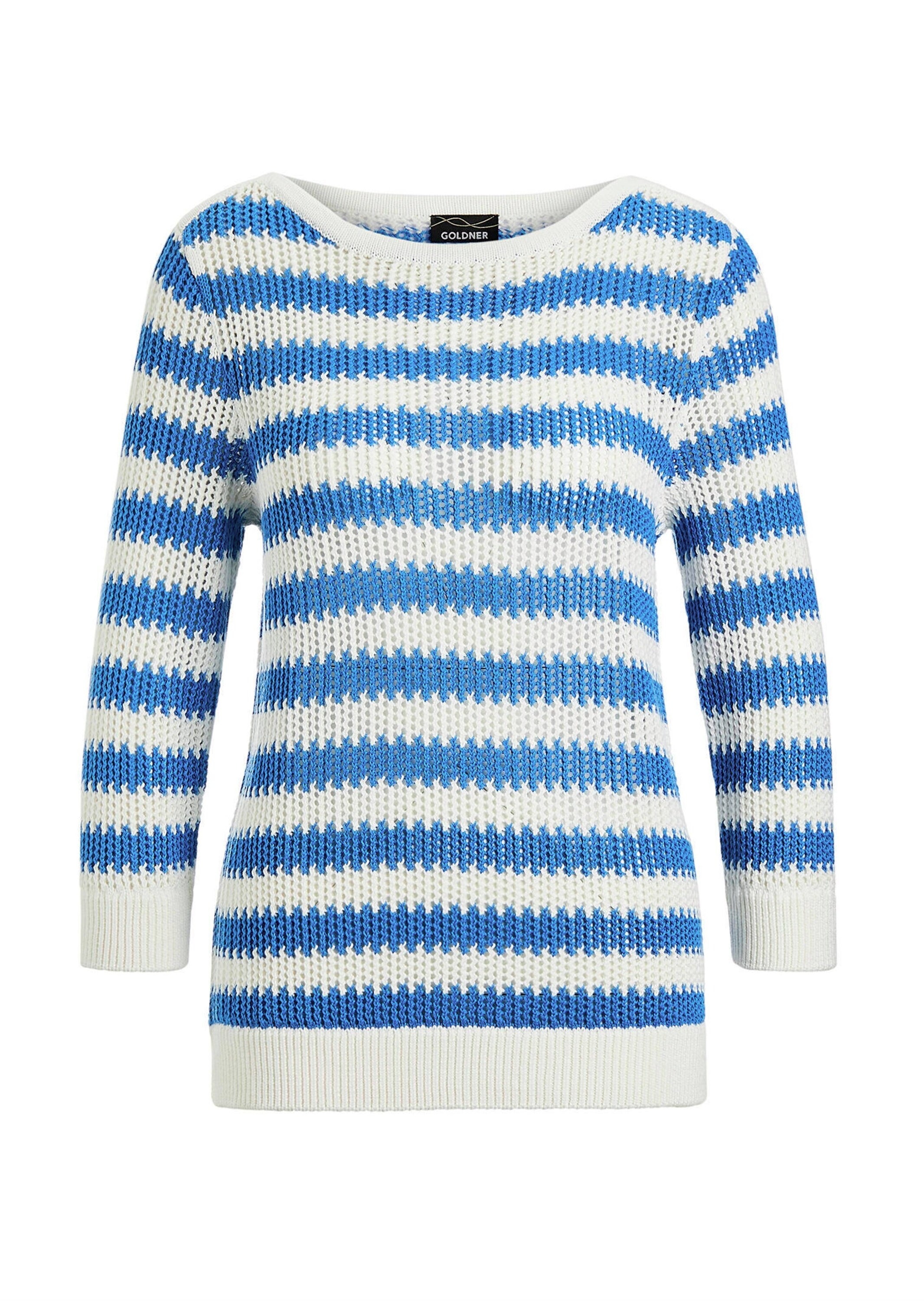 GOLDNER Strickpullover "Kurzgröße Halbarm Streifenstrick-Pullover" Lochmust günstig online kaufen