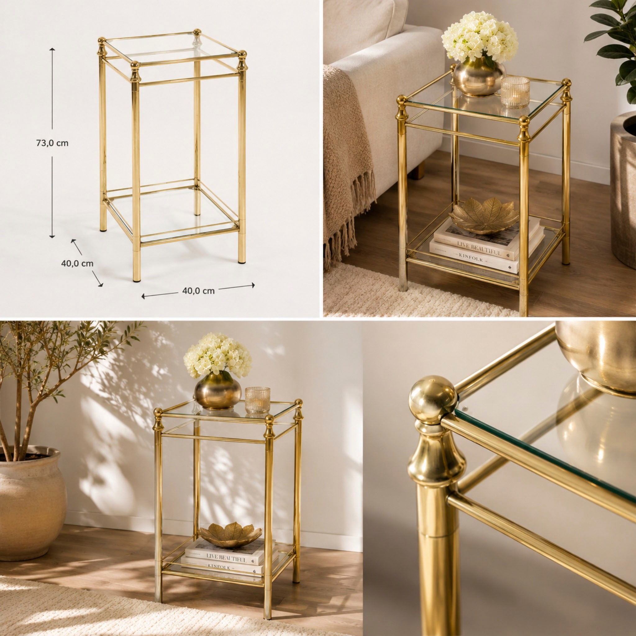 HAKU Beistelltisch "Sofatisch, Wohnzimmertisch" 1 Stk. tlg. quadratisch - aus Metall Gold B/T/H 40/40/73 cm