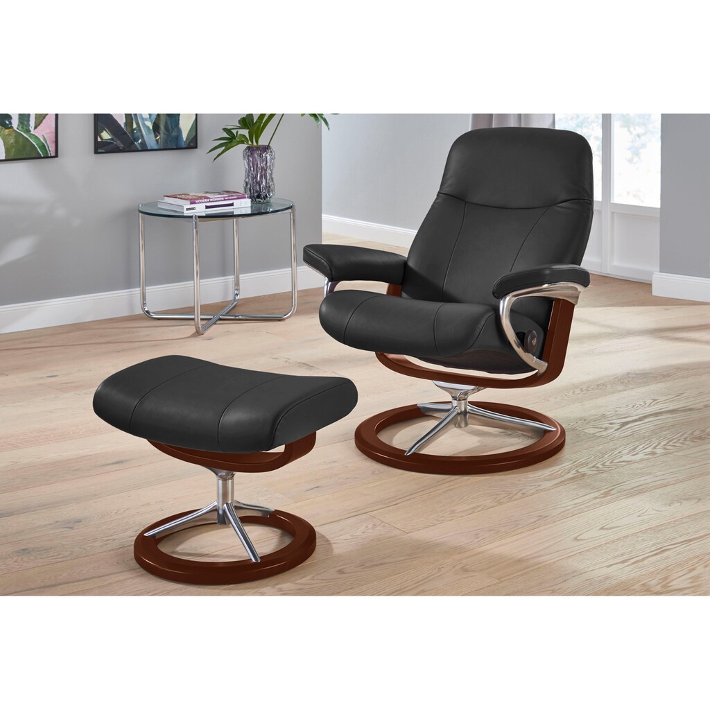 Stressless® Relaxsessel »Garda«, (Set, Relaxsessel mit Hocker), mit Hocker, mit Signature Base, Größe L, Gestell Braun