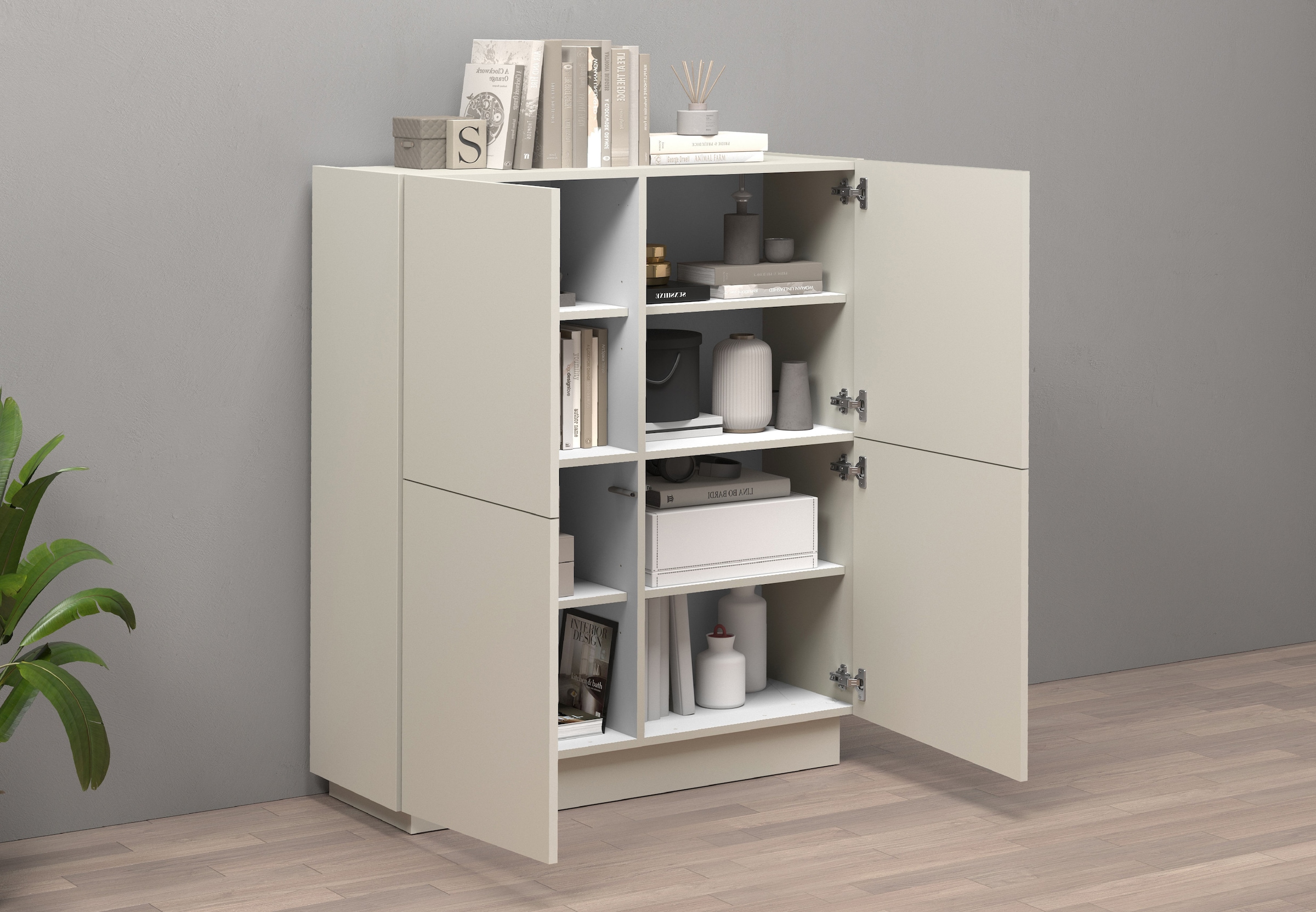 INOSIGN Highboard »VELA, Highboard, Höhe 120 cm,Design mit schrägen Türen«, (1 St.), Made in Italy, Maße-B/T/H: 100x35x120,hohes Sideboard,Anrichte,Kommode