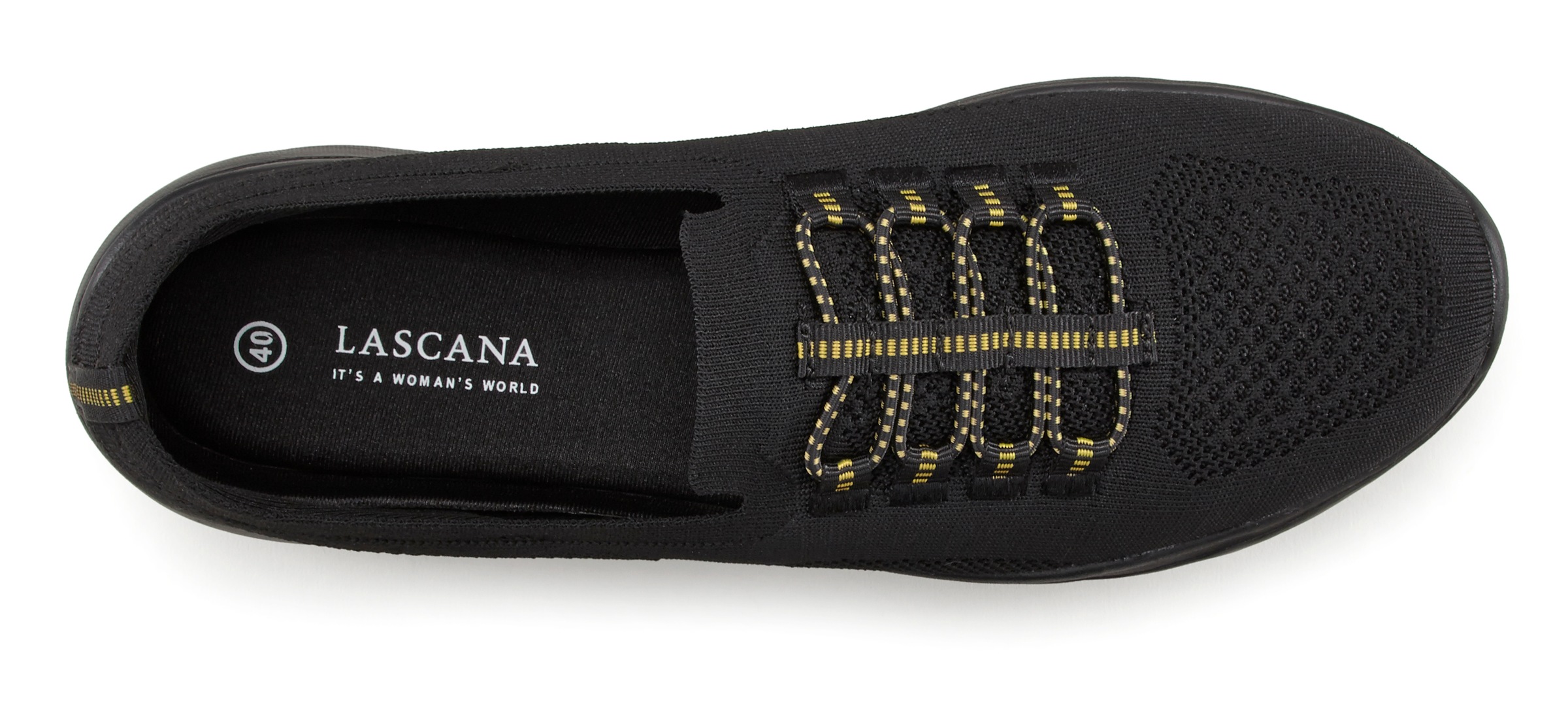 Sneaker LASCANA "Slipper, Halbschuh, Slip-On-Sneaker", Damen, Gr. 38, schwarz, Obermaterial: 100% Textilmaterial. Decksohle: 100% Textilmaterial. Futter: 100% Textilmaterial. Laufsohle: 100% Synthetik, unifarben, Basic, Schuhe Sneaker, aus leichtem Textil 2