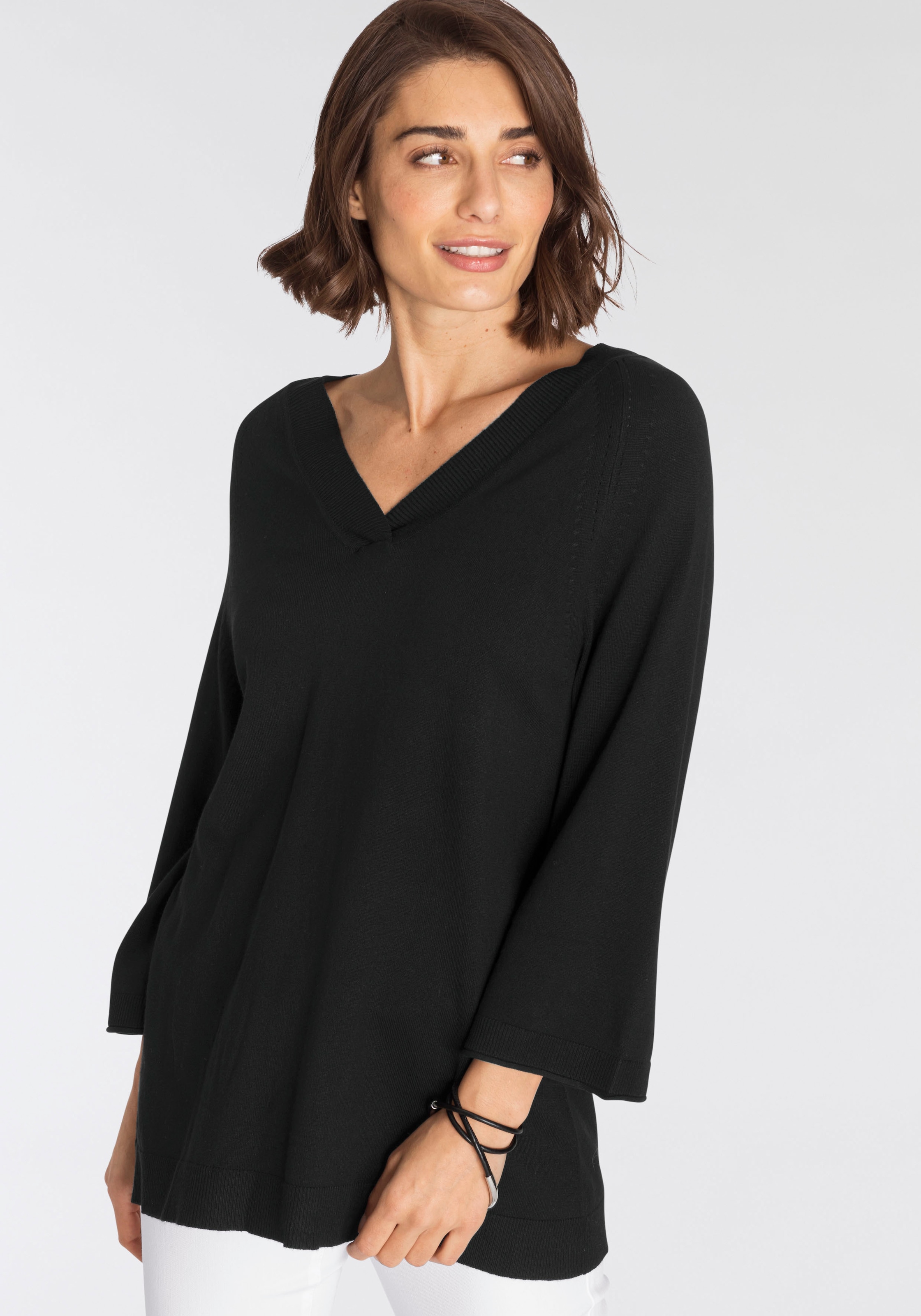 Boysens V-Ausschnitt-Pullover in leichter A-Form mit 3/4-Ärmeln günstig online kaufen