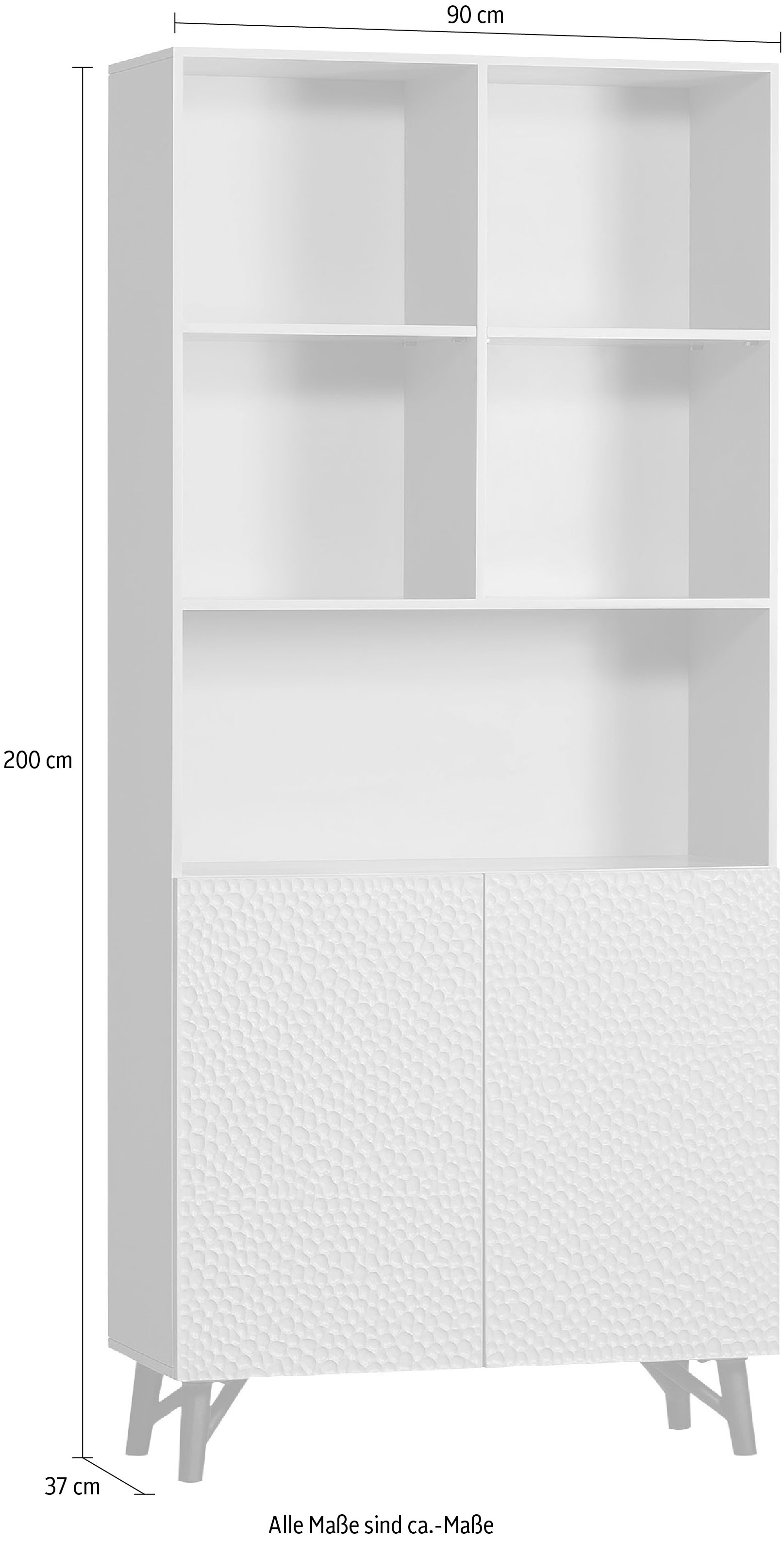 WOOOD Regal »Carve Standregal mit 2 Türen«, mit offenen Fächern, 2 Türen, H 200 cm x B 90 cm