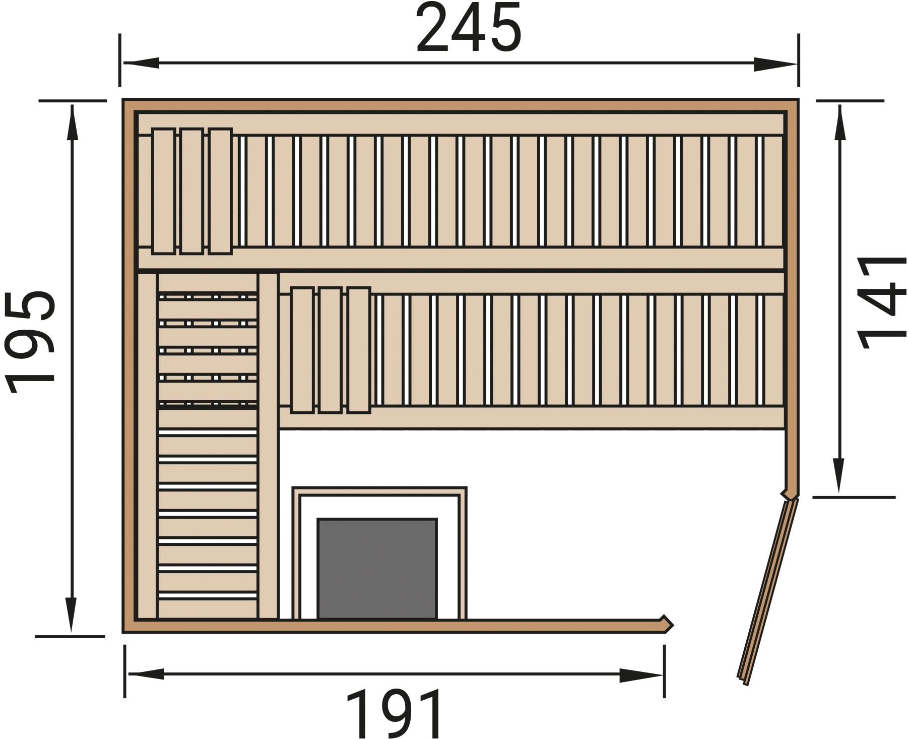 weka Sauna »Massivholzsauna TURKU 3«, Blockbohlen, isolierte Holztür