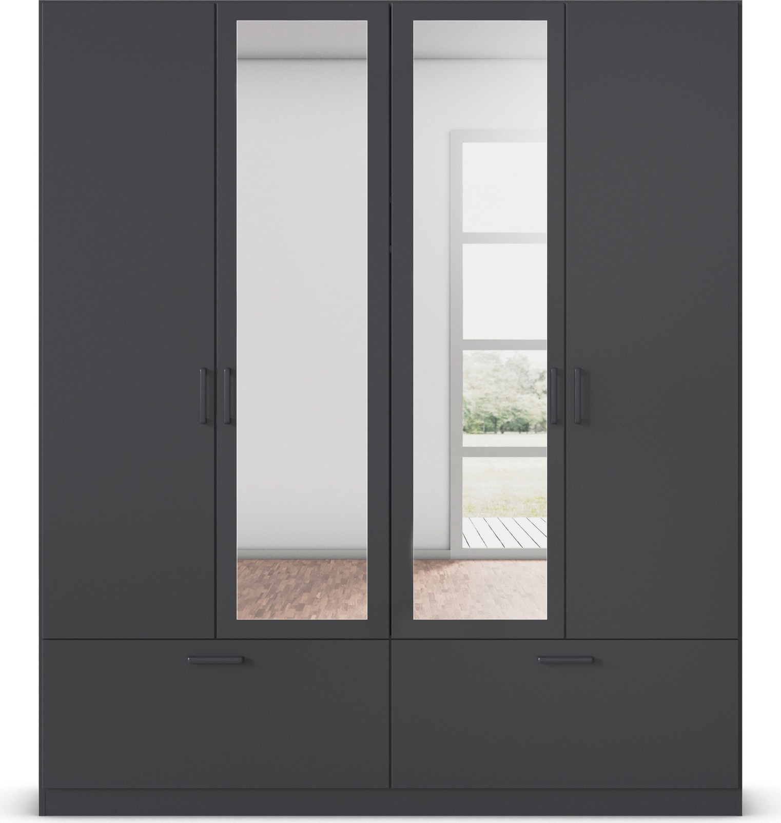 rauch Drehtürenschrank »Kleiderschrank Schrank Garderobe Wäscheschrank BARI mit Spiegel«, mit Schubkästen und modernem Griff in Graumetallic MADE IN GERMANY