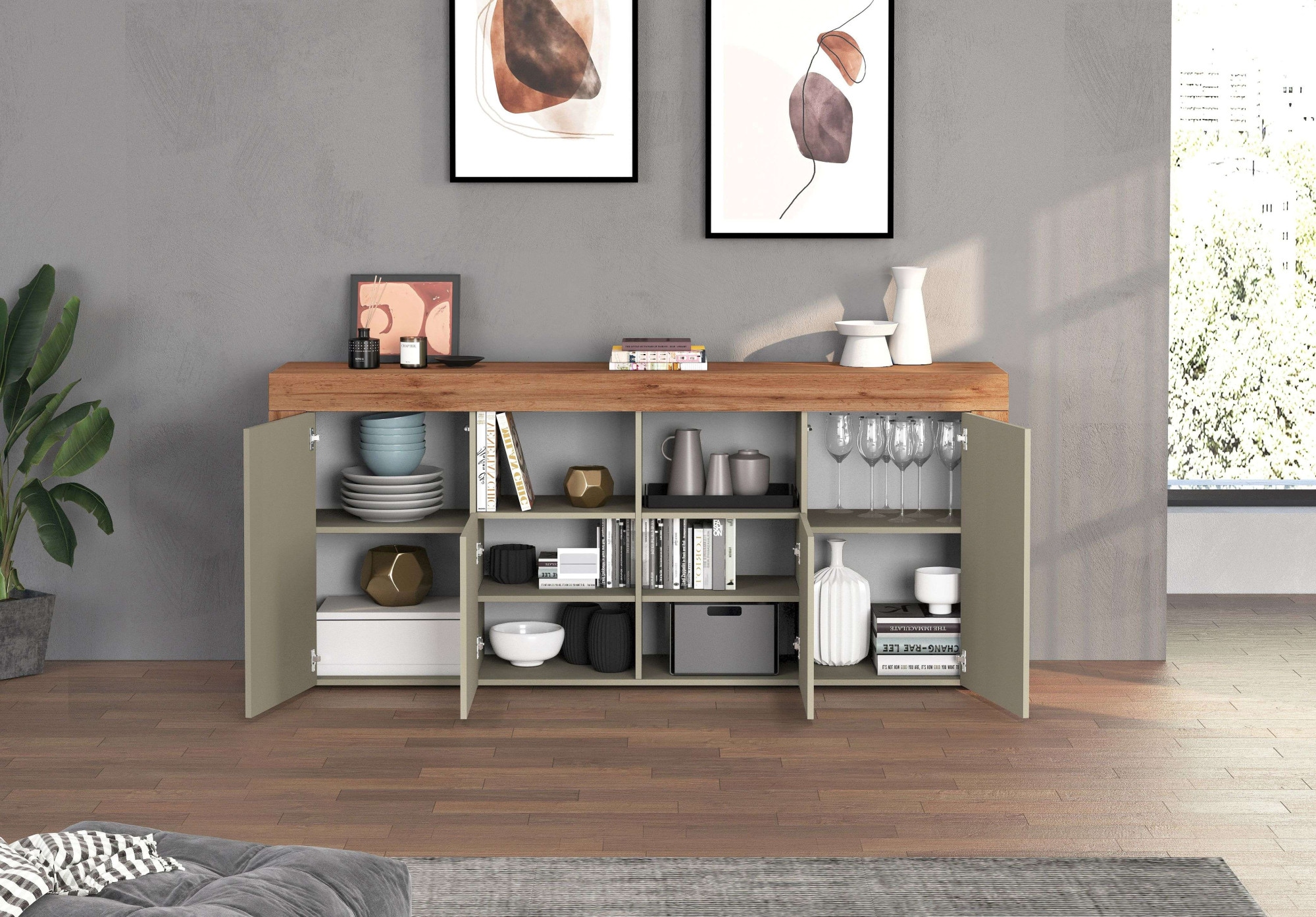 INOSIGN Sideboard »CHRONOS Breite 200 cm mit 4 Türen, 2 offene und 8 geschlossene Fächer«, (1 St.), Sideboard,Kommode, Schrank, Grifflos mit Push to Open, Made in Italy