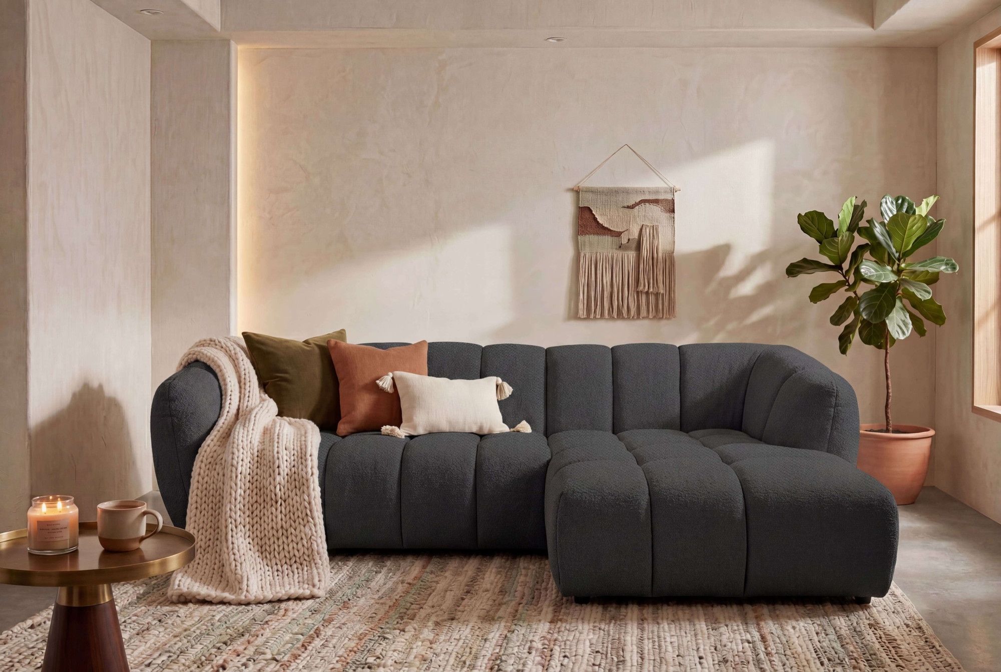 OTTO home Ecksofa "Gerron, Struktur-Chenille-Stoff mit Mélange-Effekt" Breite 271 cm, L-Form, vertikale Steppung, organische Rundungen