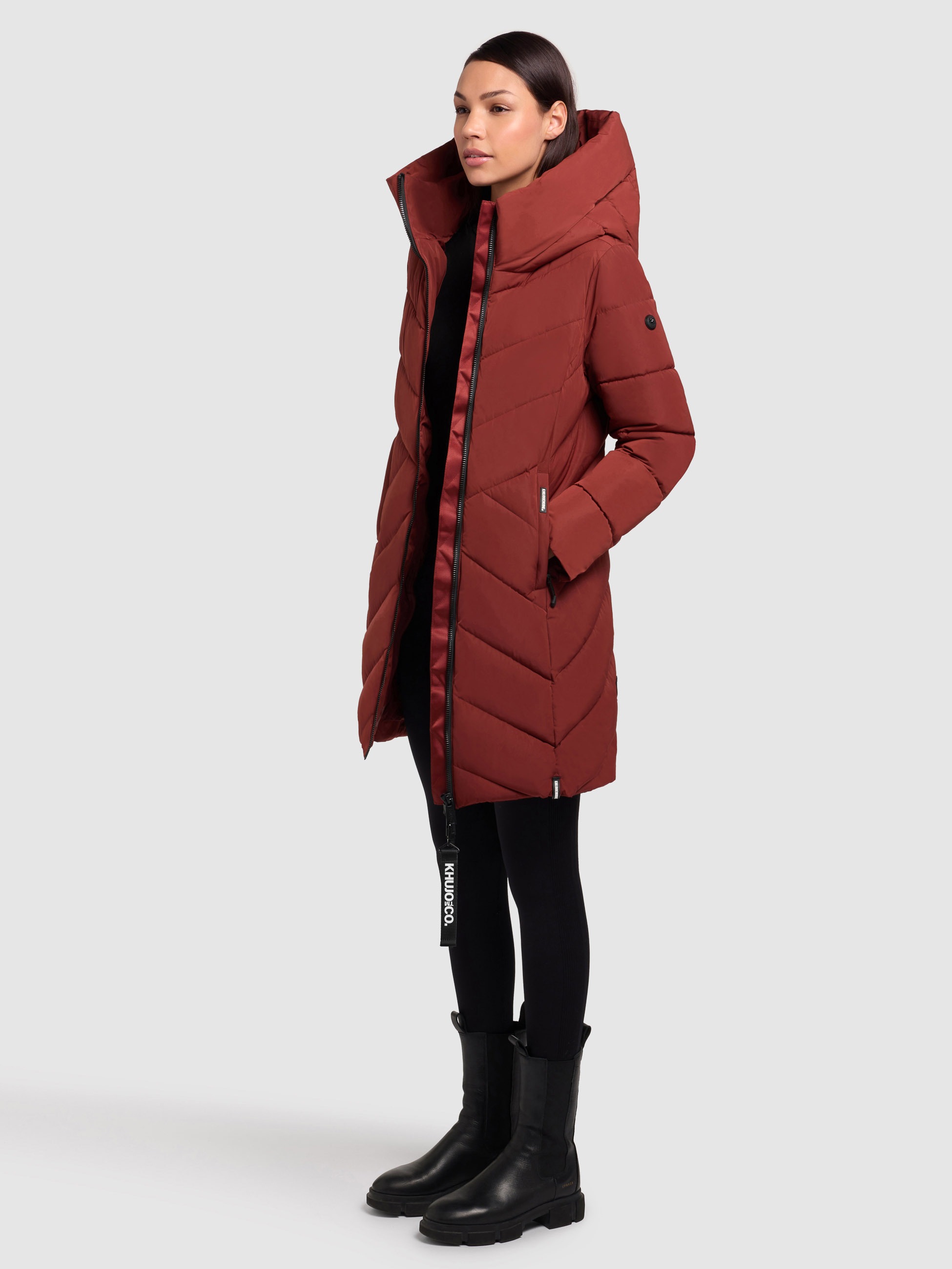Steppmantel KHUJO "DARKA2", Damen, Gr. S, dunkelrot, 100% Polyester, unifarben, regular fit, eingesetzt elastischer Bund, Mäntel Steppmantel 5