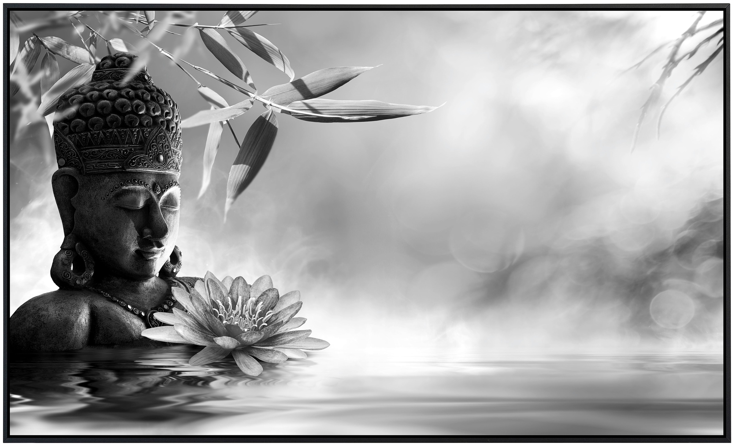 Papermoon Infrarotheizung »Buddah Figur mit Blume Schwarz & Weiß«, sehr angenehme Strahlungswärme