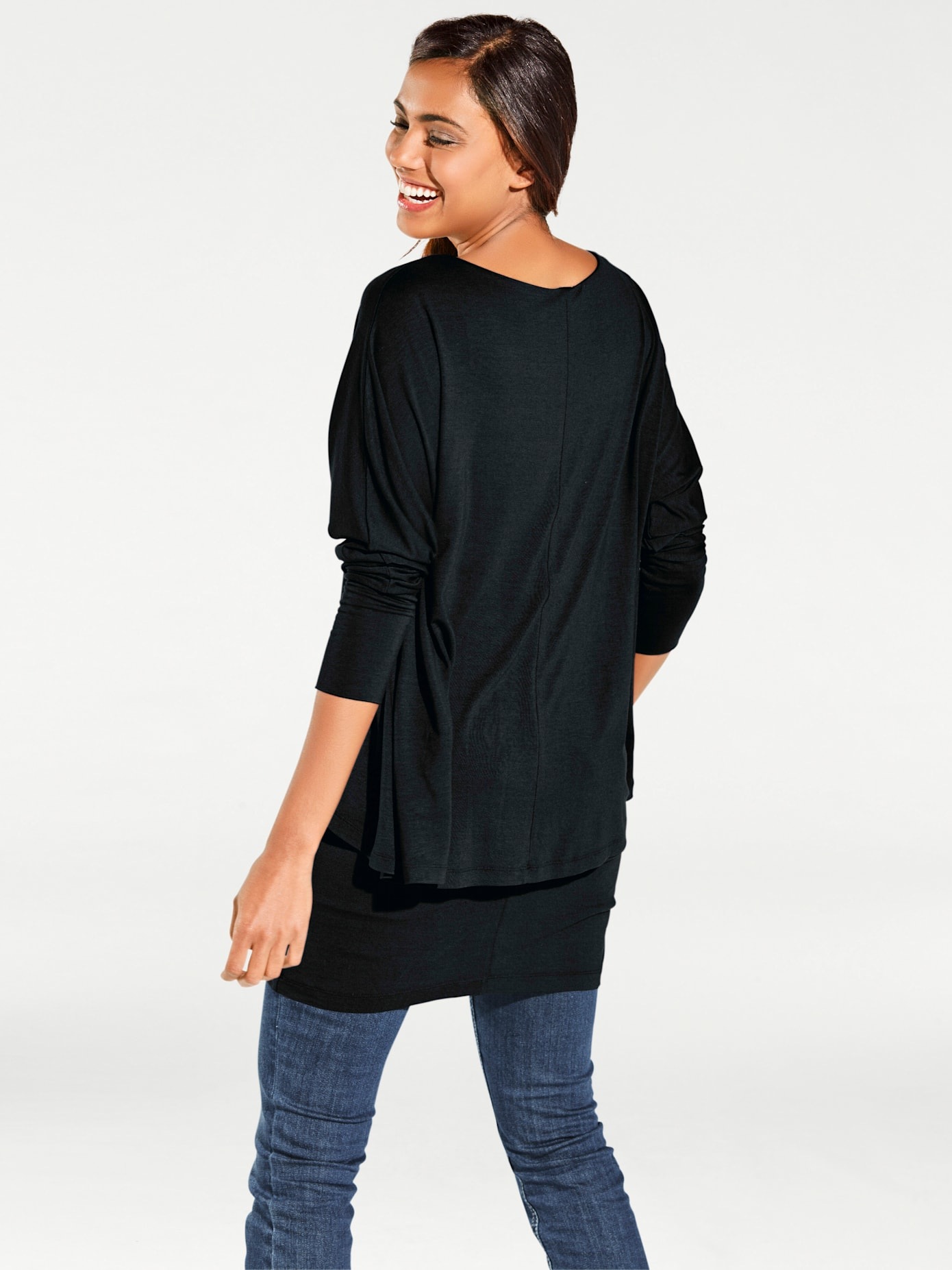 Rundhalsshirt HEINE "Rundhals-Shirt", Damen, Gr. 44, schwarz, 95% Viskose, 5% Elasthan, unifarben, Rundhals, Shirts Rundhalsshirt 3