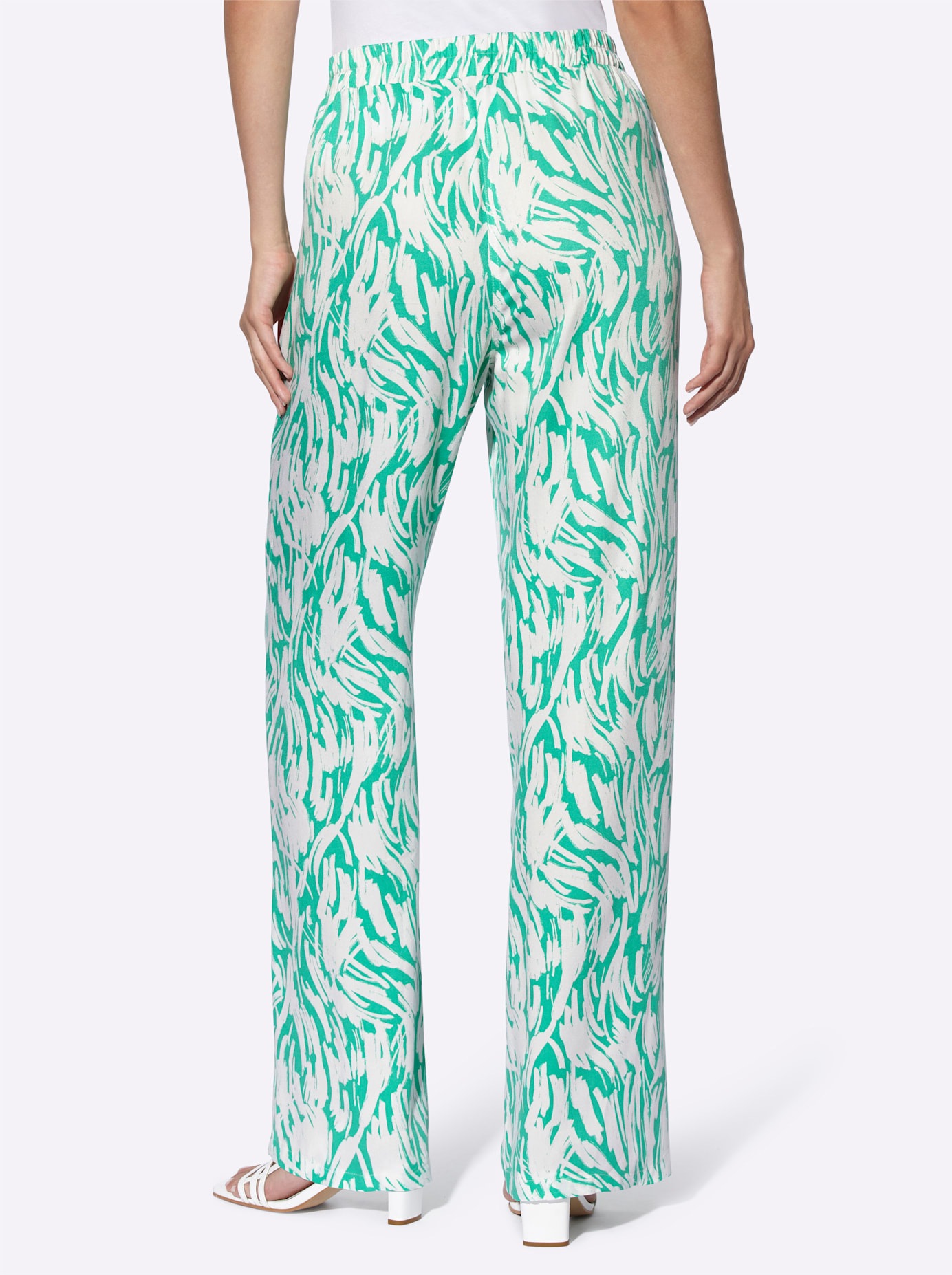 Webhose HEINE, Damen, Gr. 38, Normalgrößen, bunt (blaugrün, weiß, bedruckt), 100% Viskose, bedruckt, gemustert, mehrfarbig, lang, Hosen 2