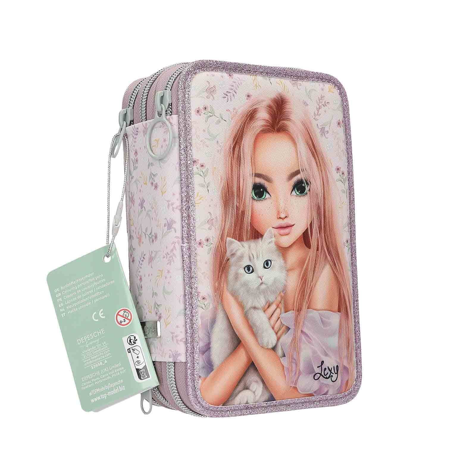 Depesche Buntstift »3-Fach Federtasche BLOOMING KITTY TOPModel 7,5 x 13 x 20 cm flieder«