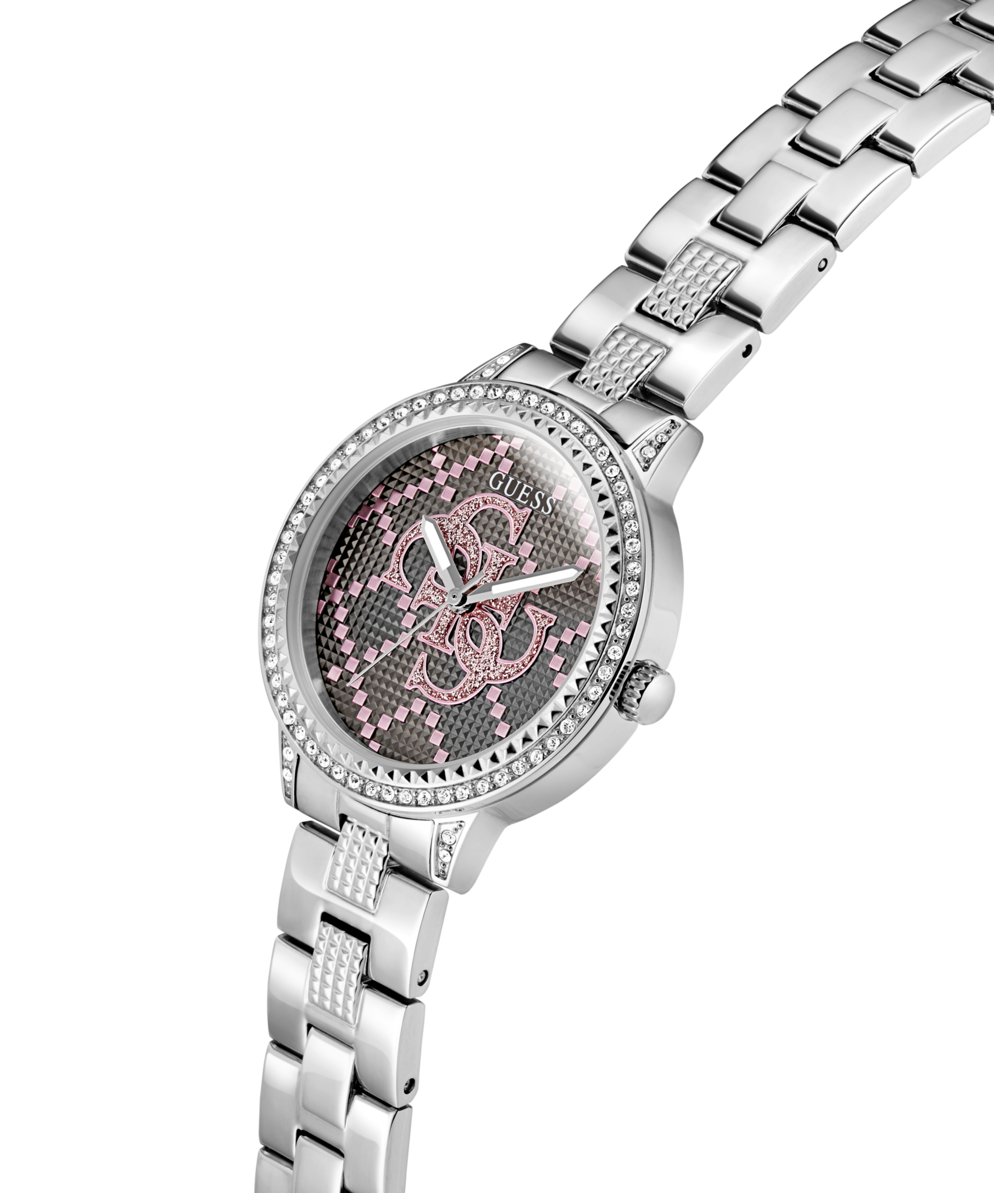 Guess Quarzuhr »G LACE« Armbanduhr, Damenuhr, Edelstahlarmband, Kristallsteine