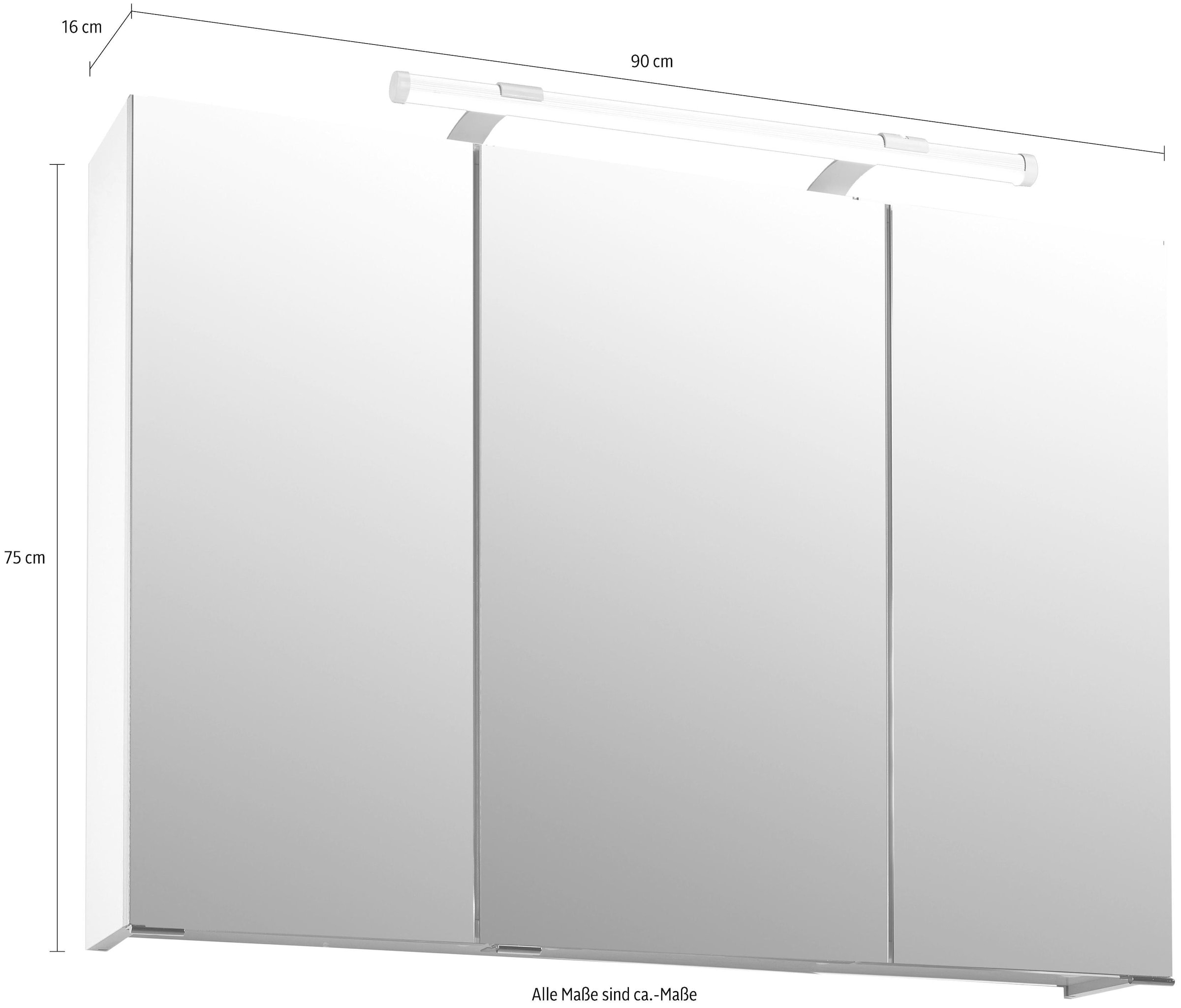 Schildmeyer Spiegelschrank »Dorina«, Breite 90 cm, 3-türig, LED-Beleuchtung,  Schalter-/Steckdosenbox bestellen | BAUR