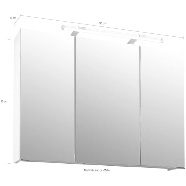 Schildmeyer Spiegelschrank »Dorina«, Breite 90 cm, 3-türig, LED-Beleuchtung,  Schalter-/Steckdosenbox bestellen | BAUR