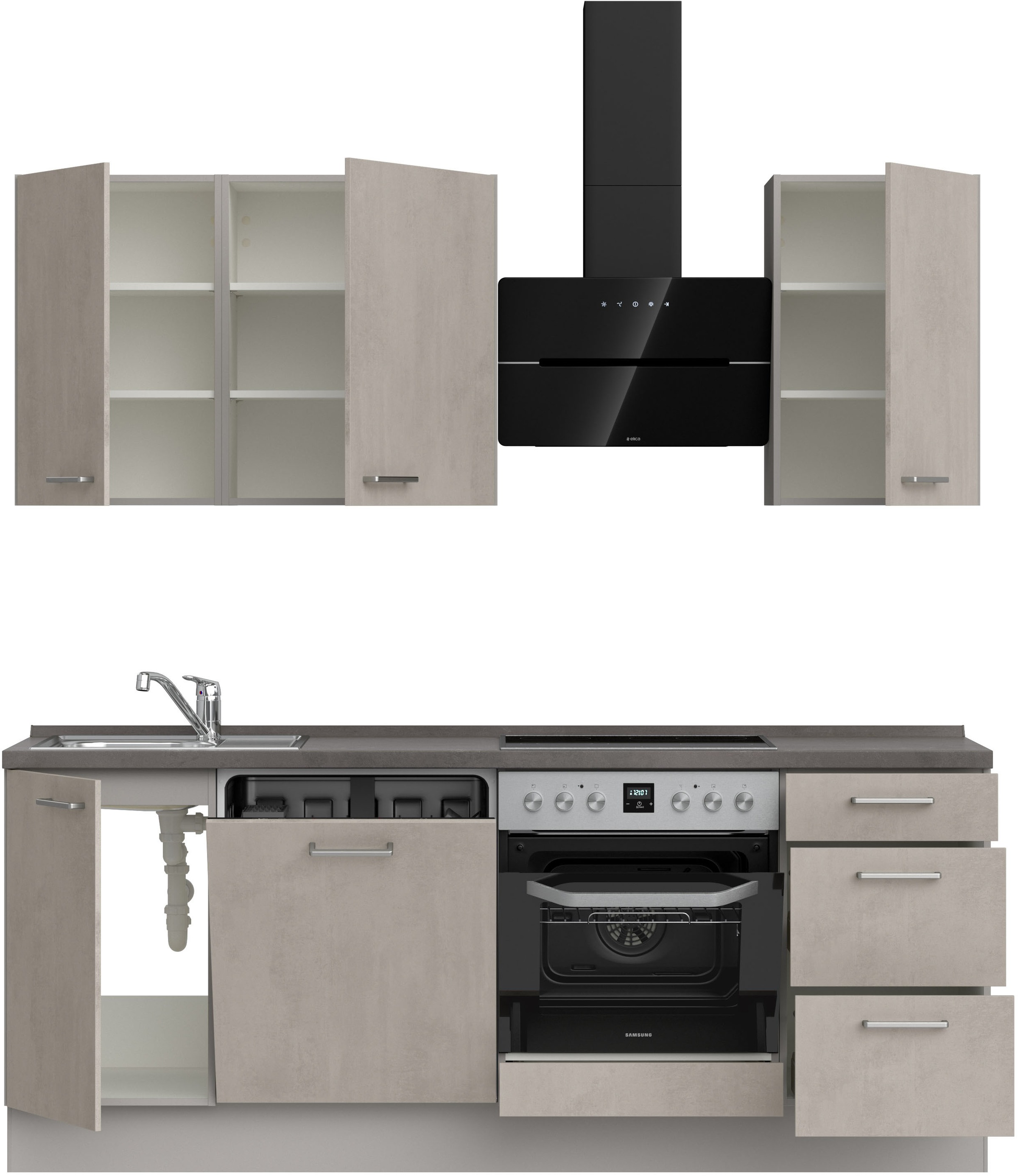 nobilia® Küchenzeile »"Riva II"«, vormontiert, Ausrichtung wählbar, Breite 210 cm, wahlw. mit E-Geräten