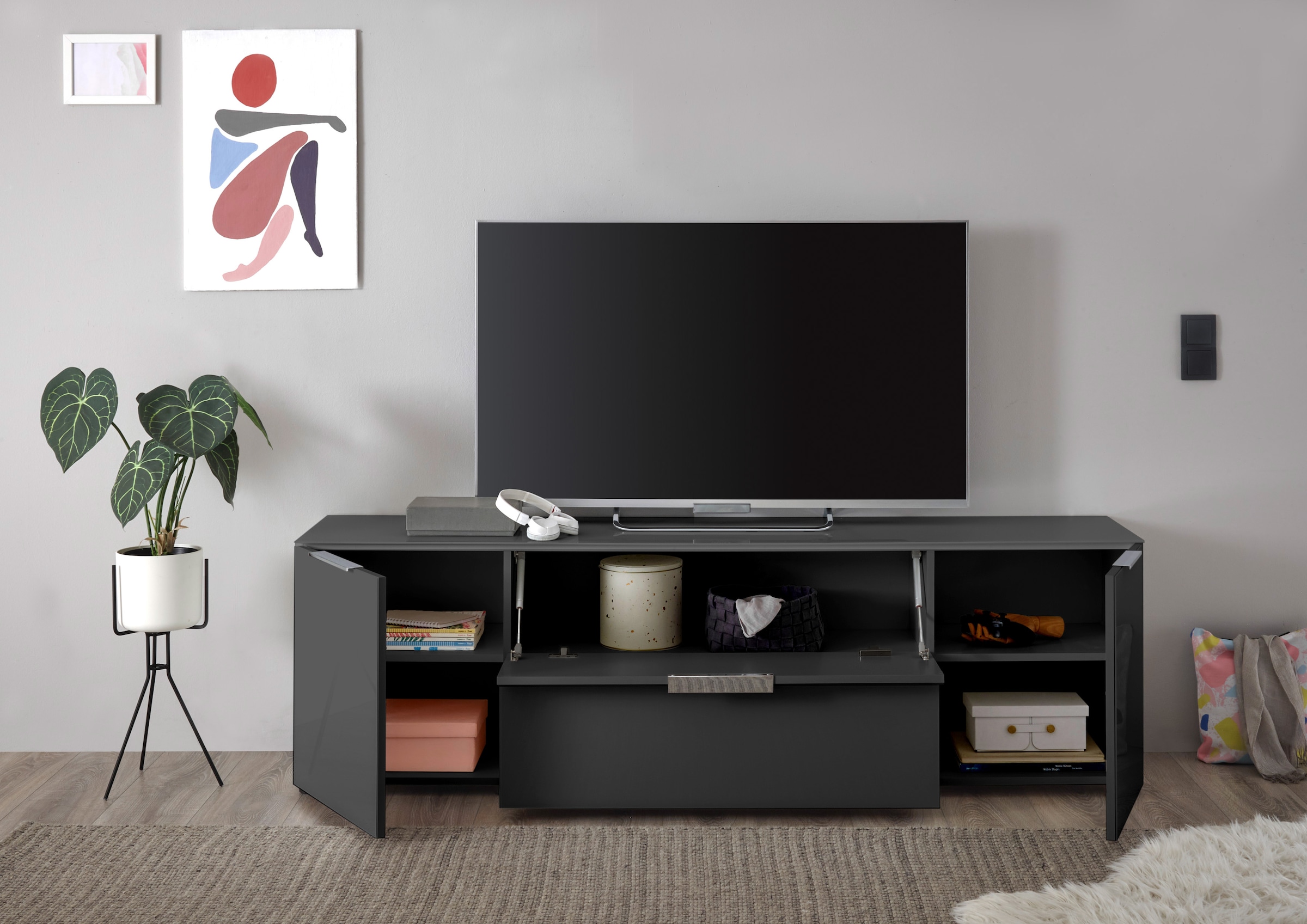 HBZ Lowboard »Santorin, BxHxT 180x99x40 cm«, (1 St.), Breite 180cm, Softclose für Türen und Schubkästen, Melaminbeschichtung