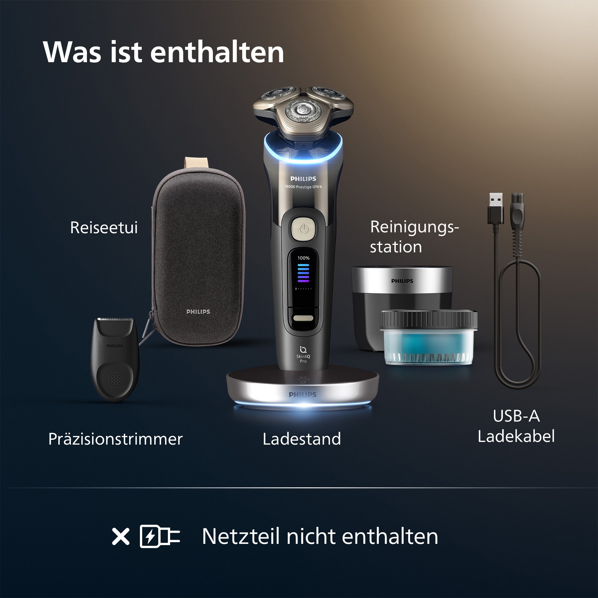 Philips Elektrorasierer »Series i9000 Prestige Ultra XP9402/31«, 1 St. Aufsätze, mit SkinIQ Technologie, inkl. Ladestand, Reiseetui, 1 Kartusche