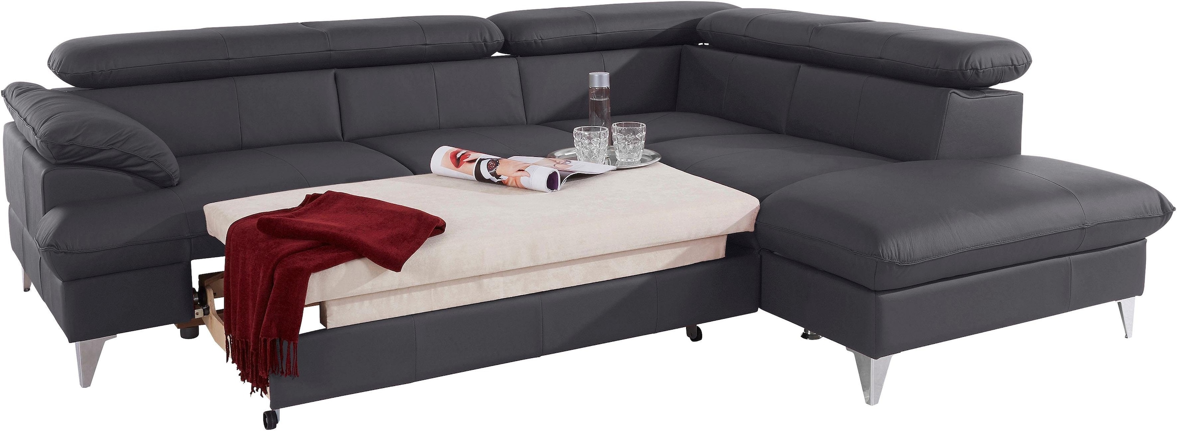 COTTA Polstergarnitur »Caluso«, Set: bestehend aus Ecksofa, Hocker, Ecksofa inkl. Kopfteilverstellung