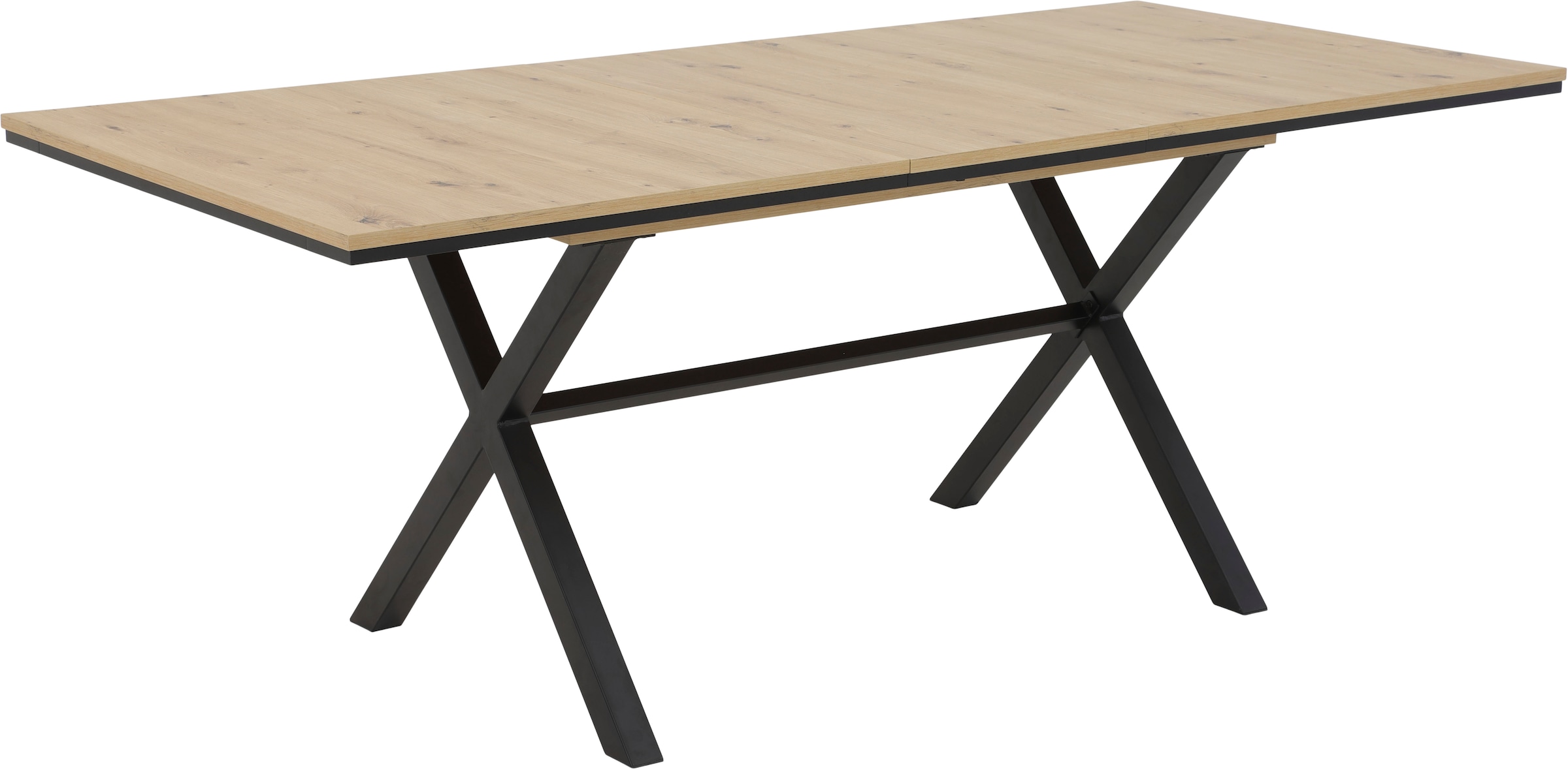 HELA Essgruppe »SAAR«, (6 tlg.), Tisch 160-200x90 cm, Einlegeplatte, X-Gestell, Stuhl 360° drehbar