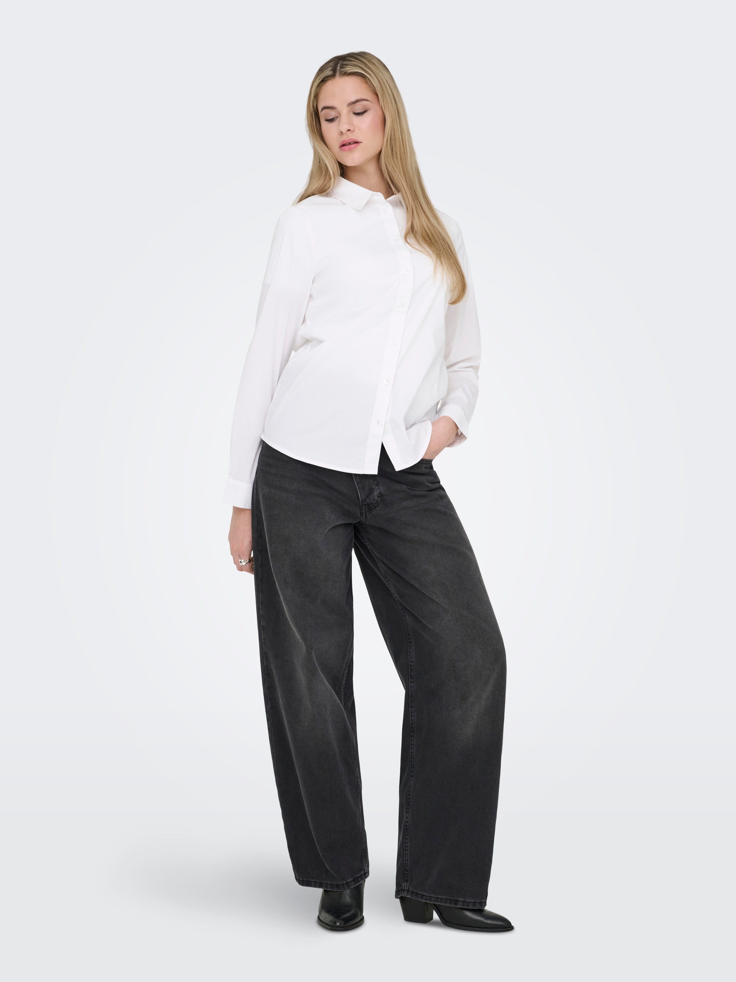 Langarmbluse ONLY "ONLDEA LS REGULAR SHIRT NOOS WVN", Damen, Gr. XS, hellweiß, Web, Obermaterial: 65% Baumwolle, 33% Polyester, 2% Elasthan, unifarben, regular fit hüftlang, Blusen 3