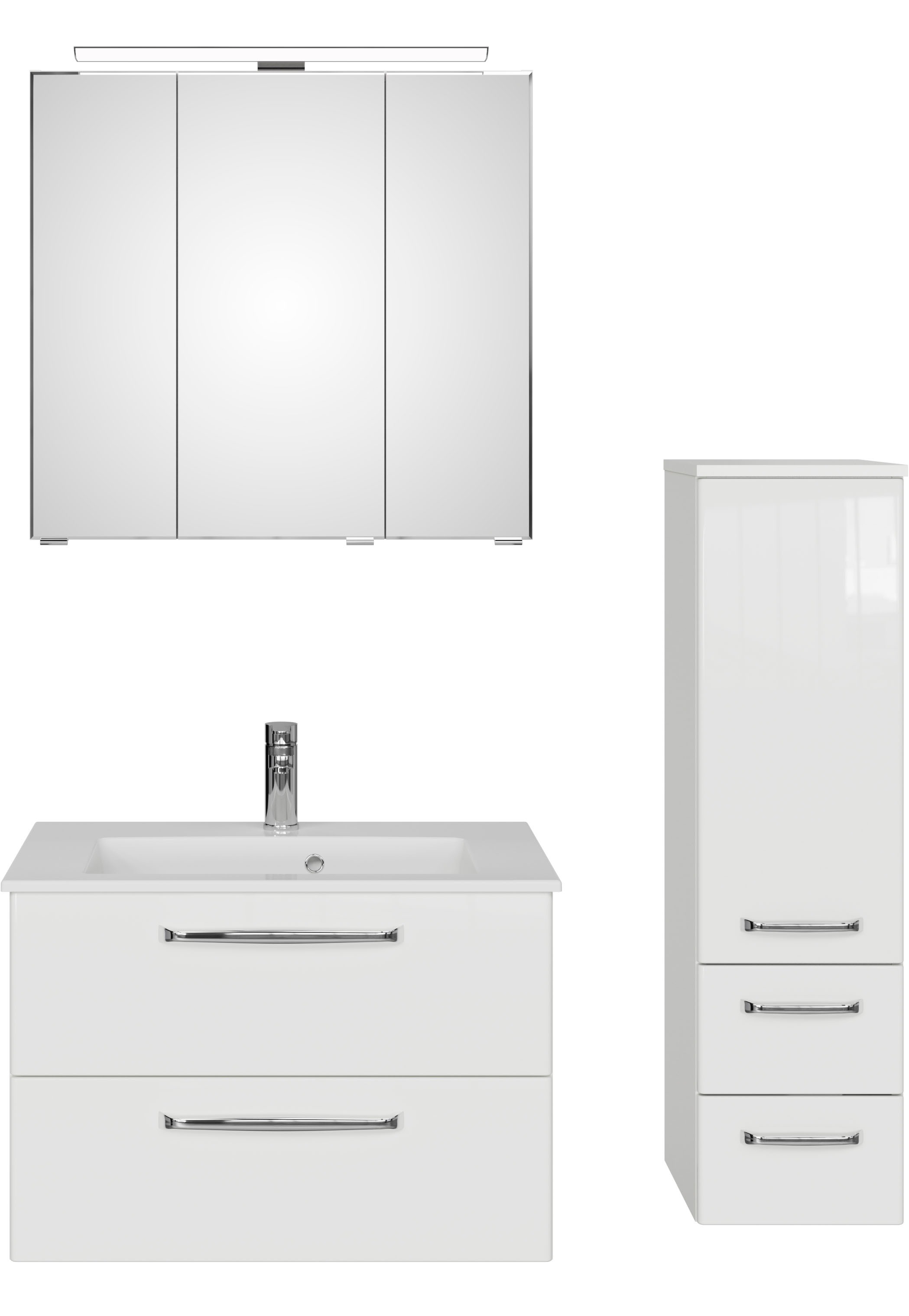 Saphir Badmöbel-Set »Badmöbel-Set Trentino 3-tlg Mineralmarmorwaschtisch,LED-Spiegelschrank«, (4 St.), Badezimmer-Set mit Midischrank inkl. Türdämpfer