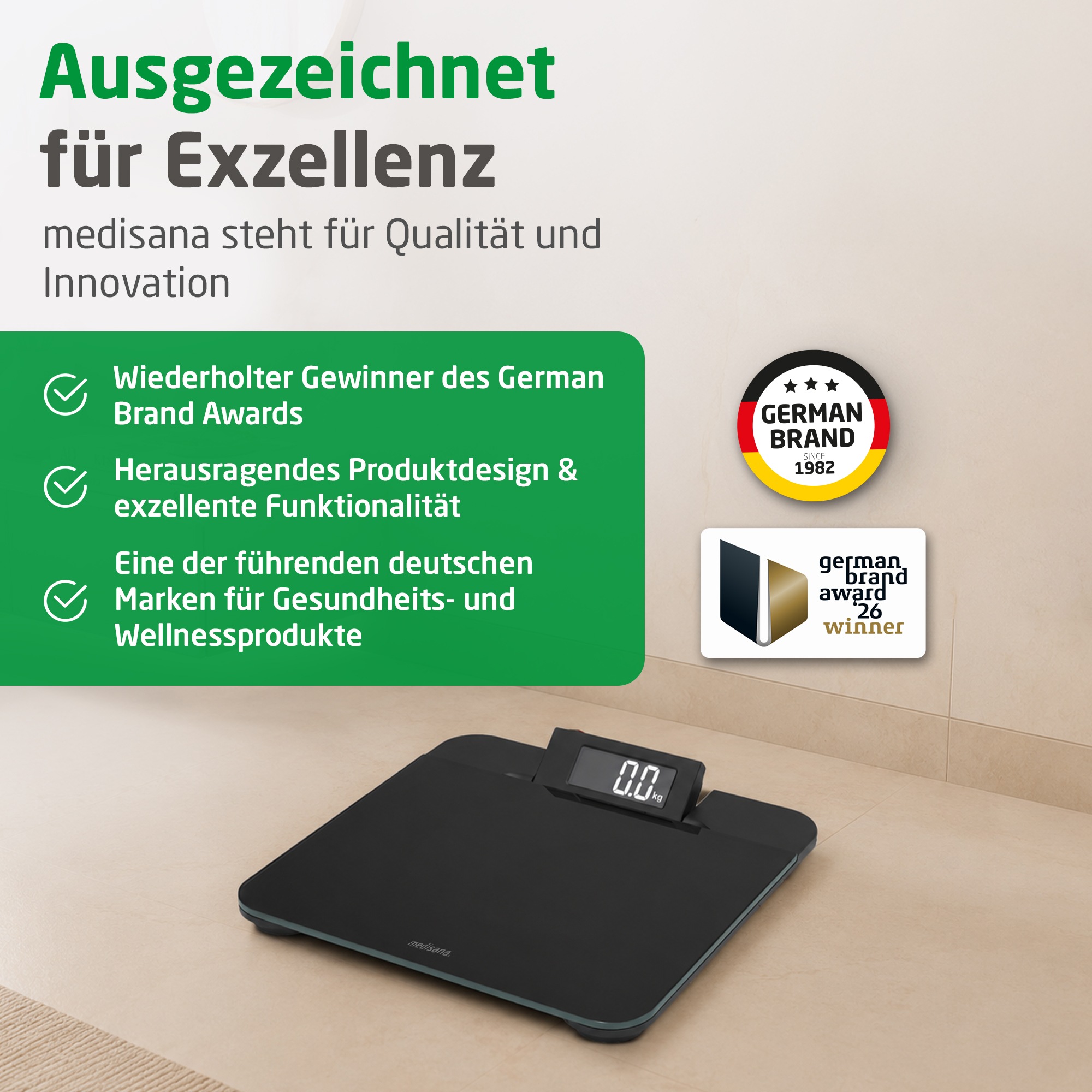 Medisana Personenwaage »PS 520, aus 5 mm Sicherheitsglas und mit Wandprojektionsanzeige« Tragkraft bis 180 kg, großes LCD-Display, Dehnungsmesssensoren