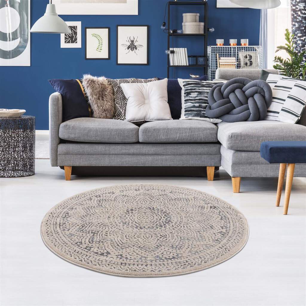 Carpet City Teppich »Art 1652«, rund, 7 mm Höhe, Kurzflor, Ornamenten-Muster, Boho & Mandala Stil